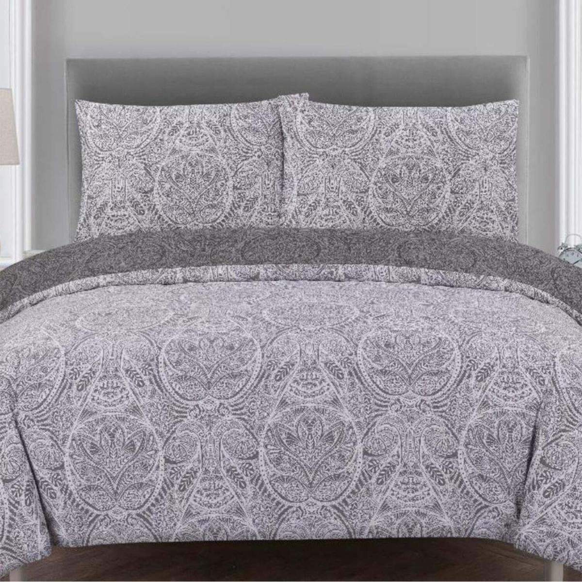 Paisley Damask Duvet Cover Set - Grey - Grey / Double