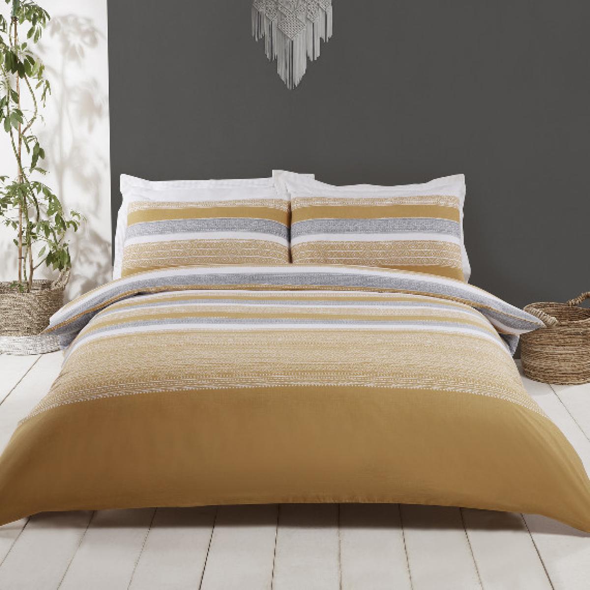 Inala Duvet Cover and Pillowcase Set - Ochre / Double
