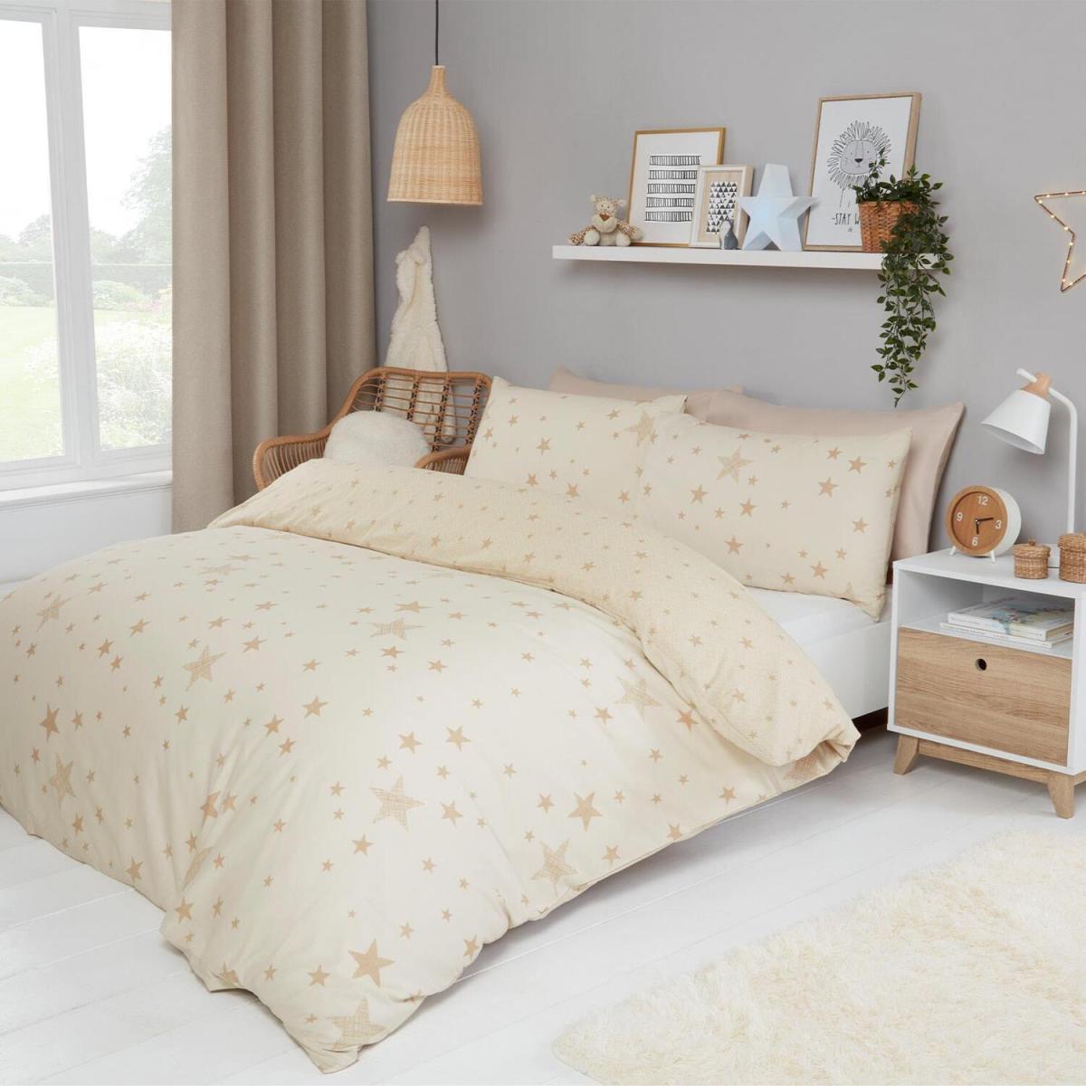 Dreamscene Galaxy Texture Stars Kids Duvet Cover Bedding Set - Cream / Double – image 2