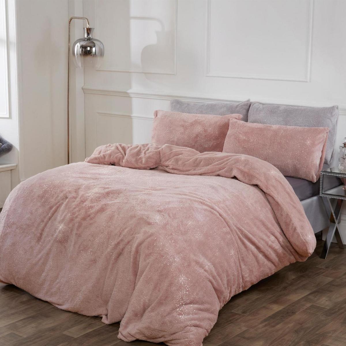 Sienna Glitter Teddy Duvet Cover Set - Pink / Double – image 2