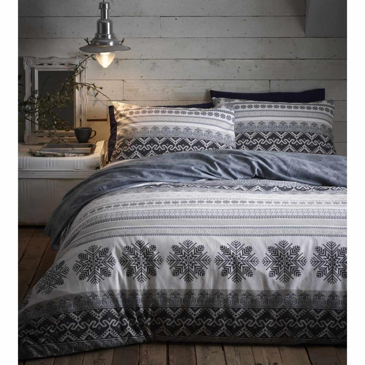 Flannelette Prague Duvet Cover and Pillowcase Set - Grey / Double – image 3
