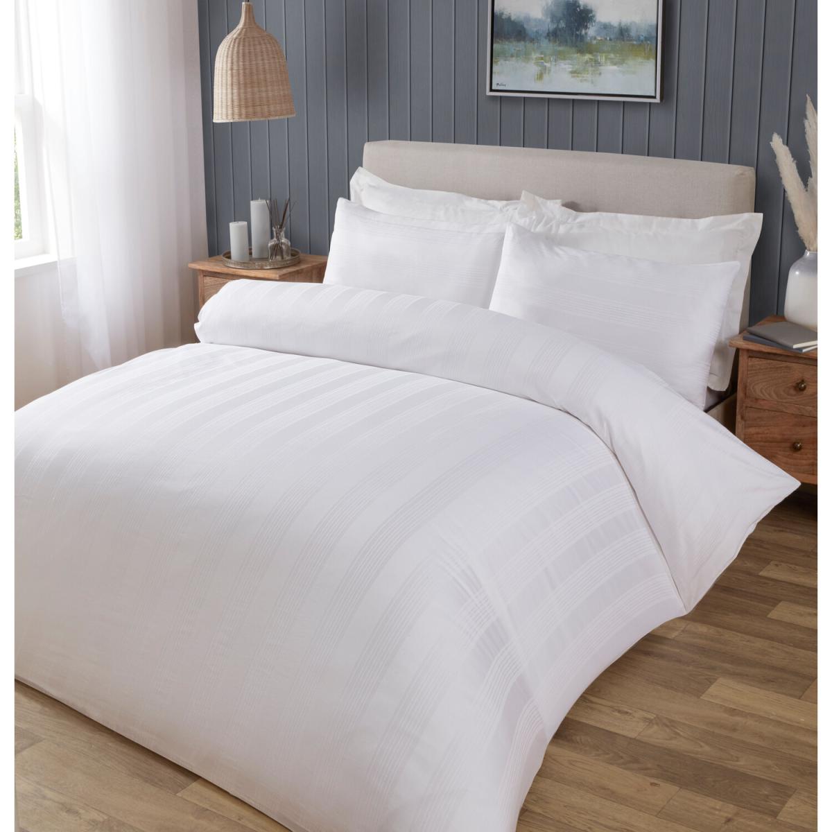 Islington Stripe Sateen Duvet Cover and Pillowcase Set - White / Double – image 2