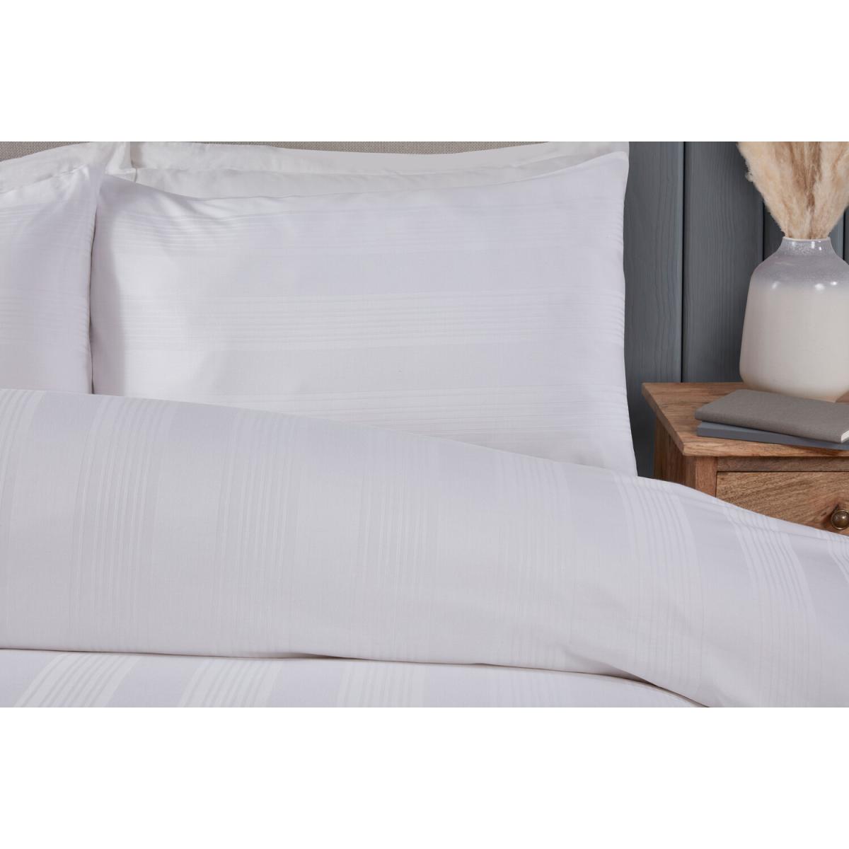Islington Stripe Sateen Duvet Cover and Pillowcase Set - White / Double – image 3