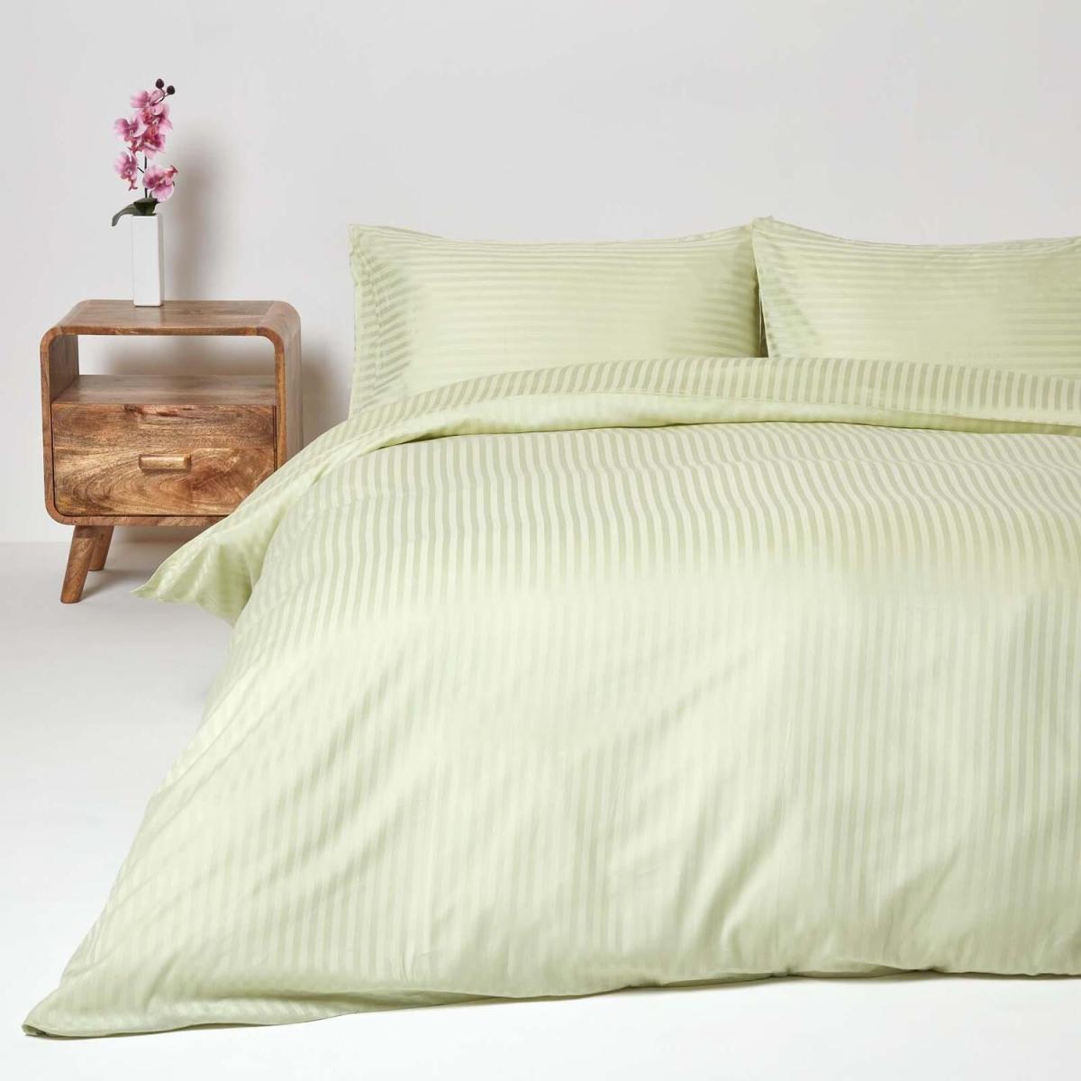 Satin Stripe Egyptian Cotton Duvet Cover with Pillowcase - Blue / Double – image 8