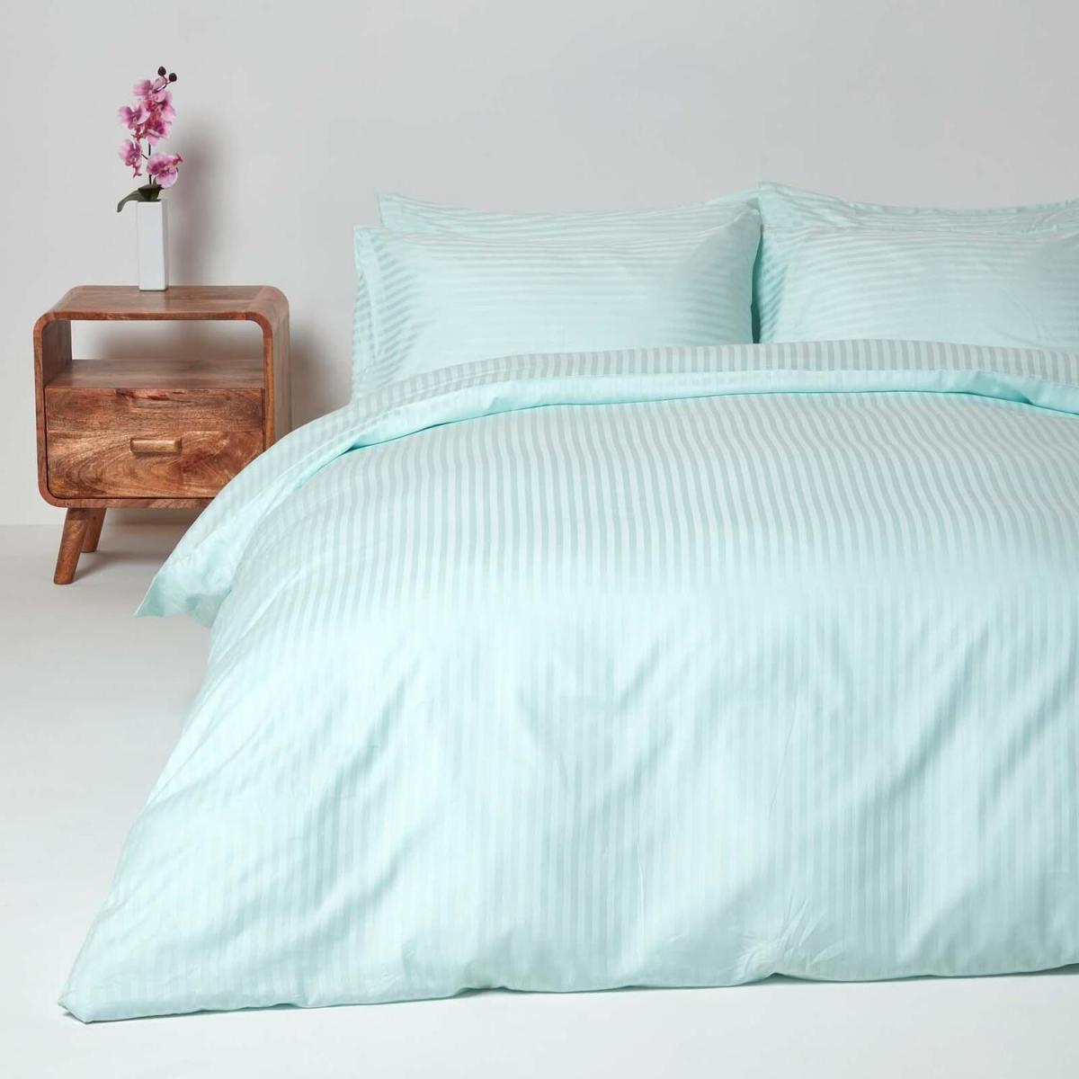 Satin Stripe Egyptian Cotton Duvet Cover with Pillowcase - Blue / Double – image 1