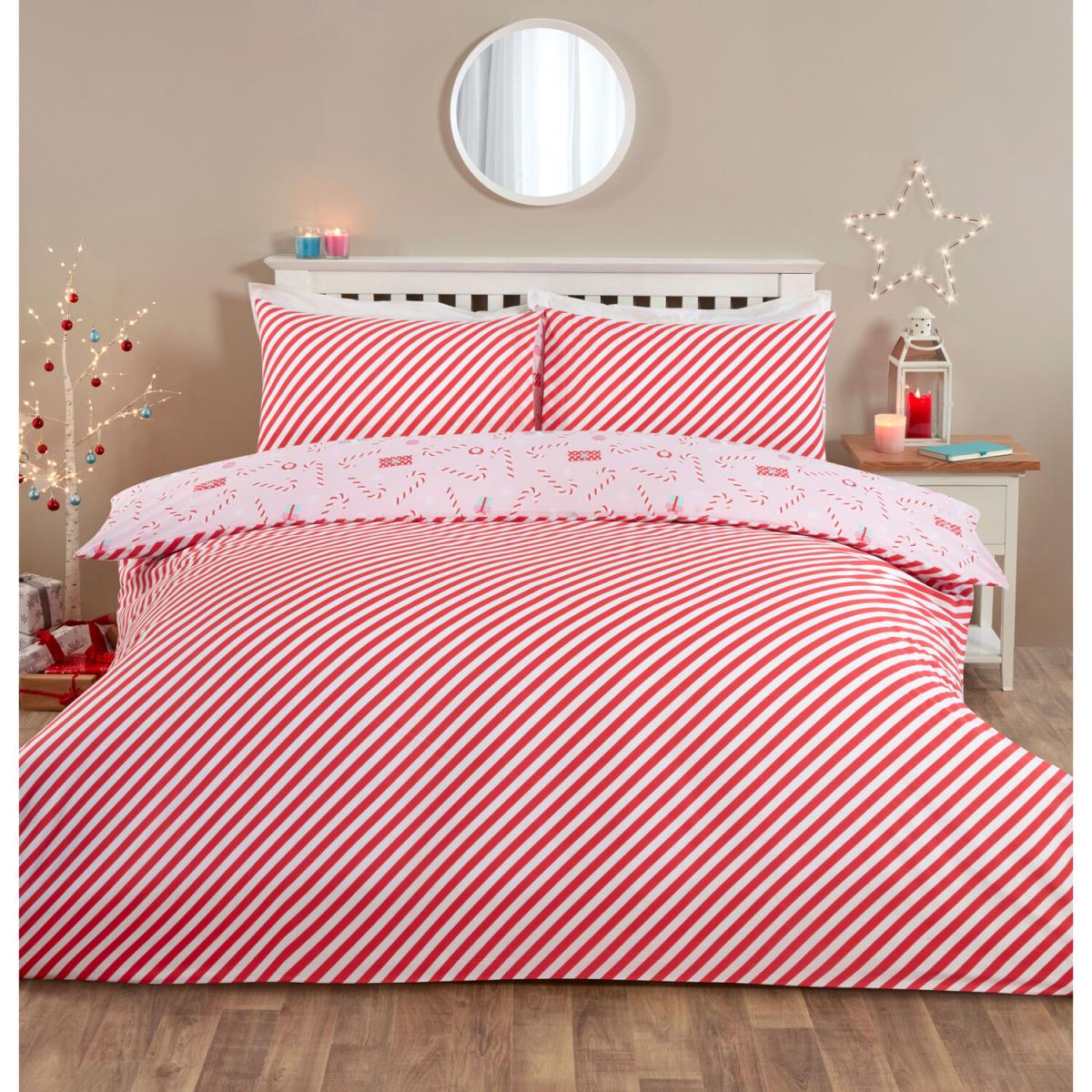 Candy Canes Duvet Cover and Pillowcase Set - Blush / Double – image 2