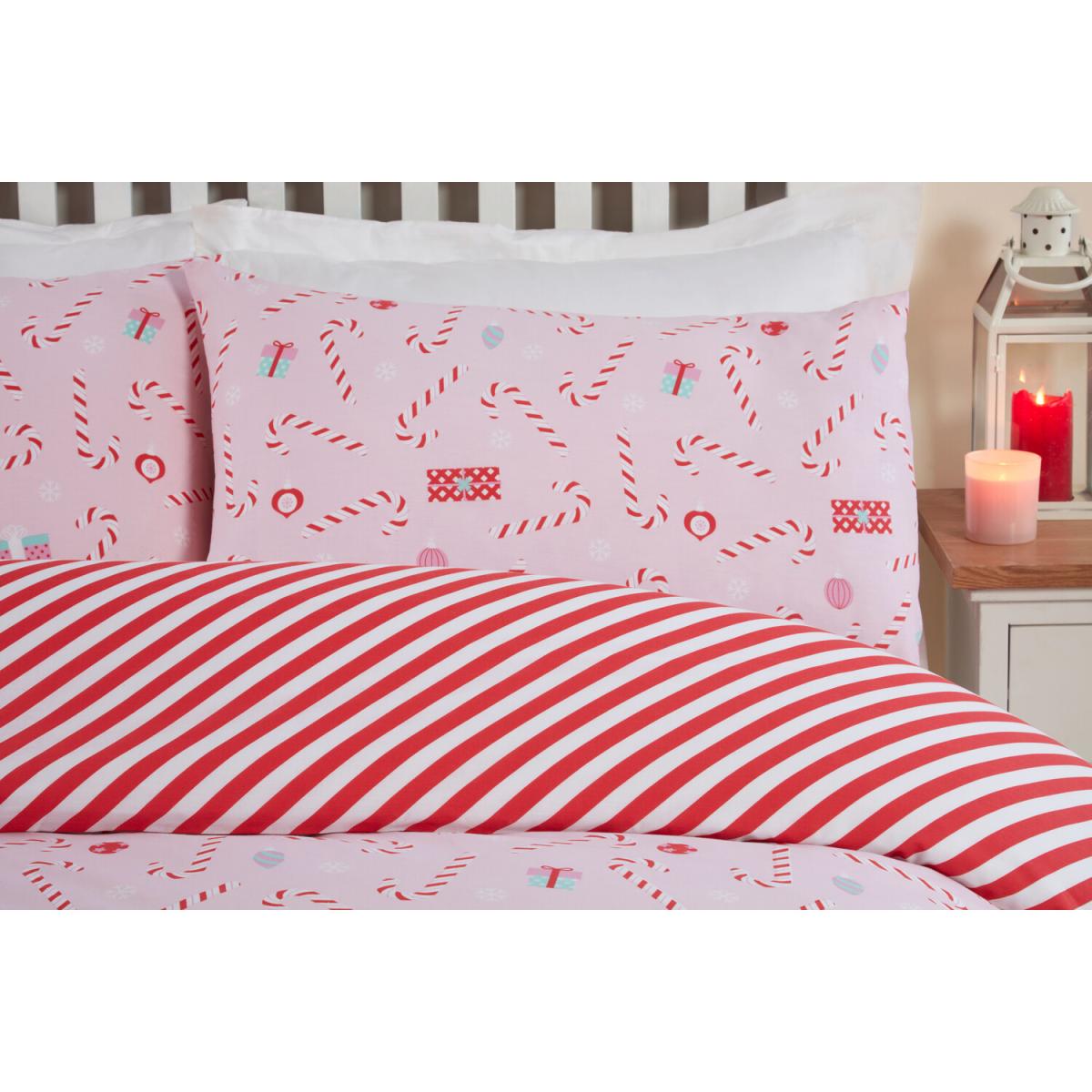 Candy Canes Duvet Cover and Pillowcase Set - Blush / Double – image 3