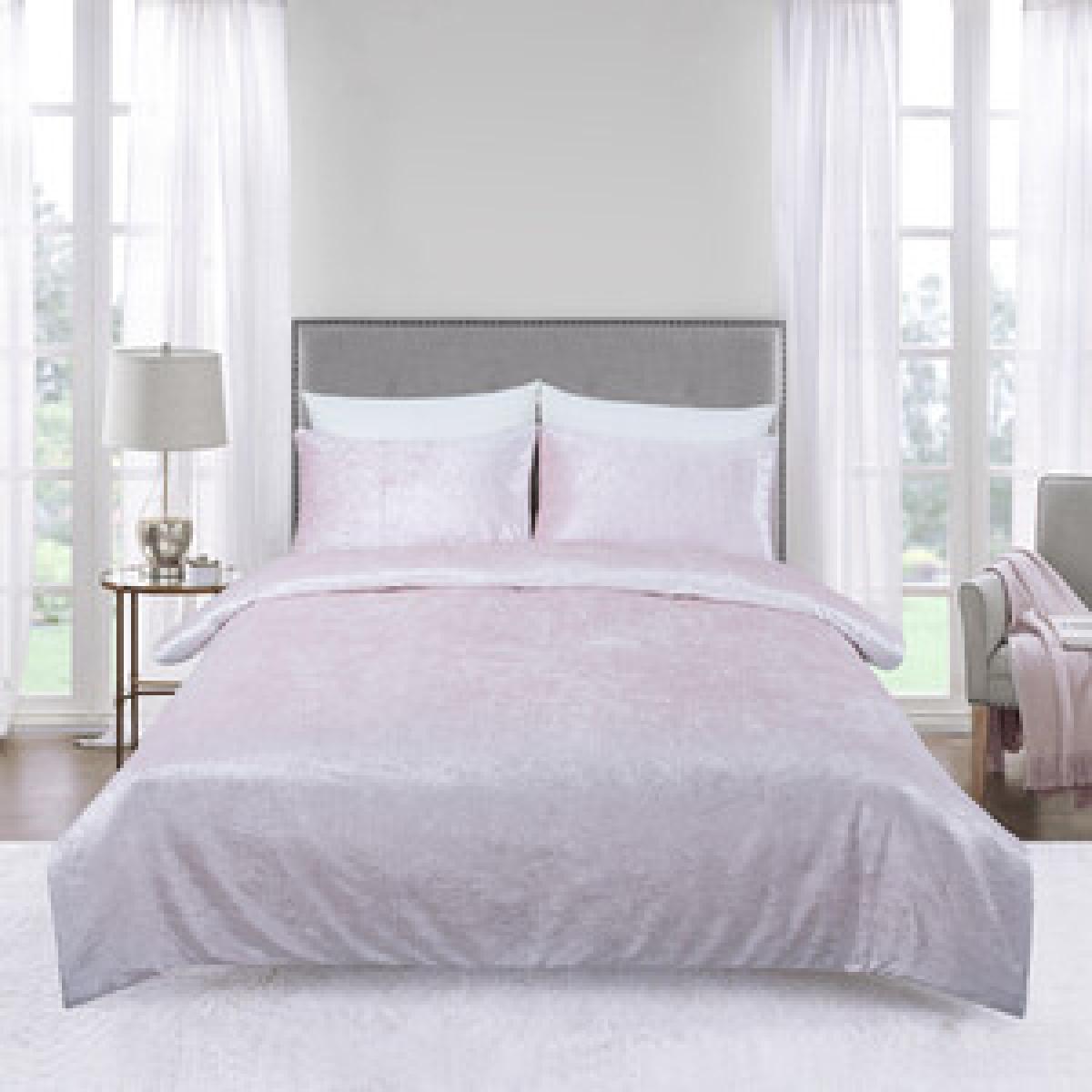Crushed Velvet Duvet Cover and Pillowcase Set - Gold / Double – image 6