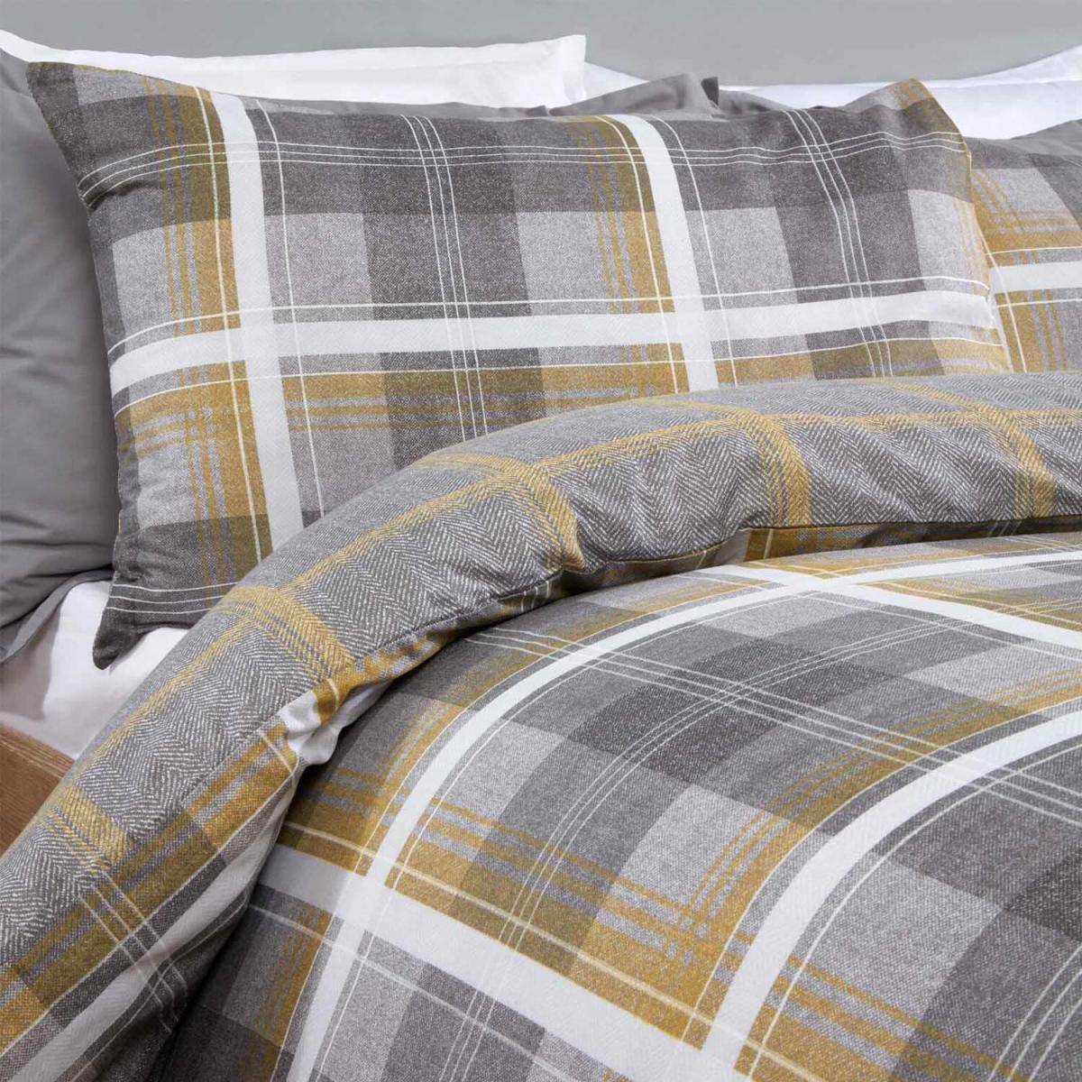 Dreamscene Denim Check Duvet Cover Bedding Set - Yellow / Double – image 2