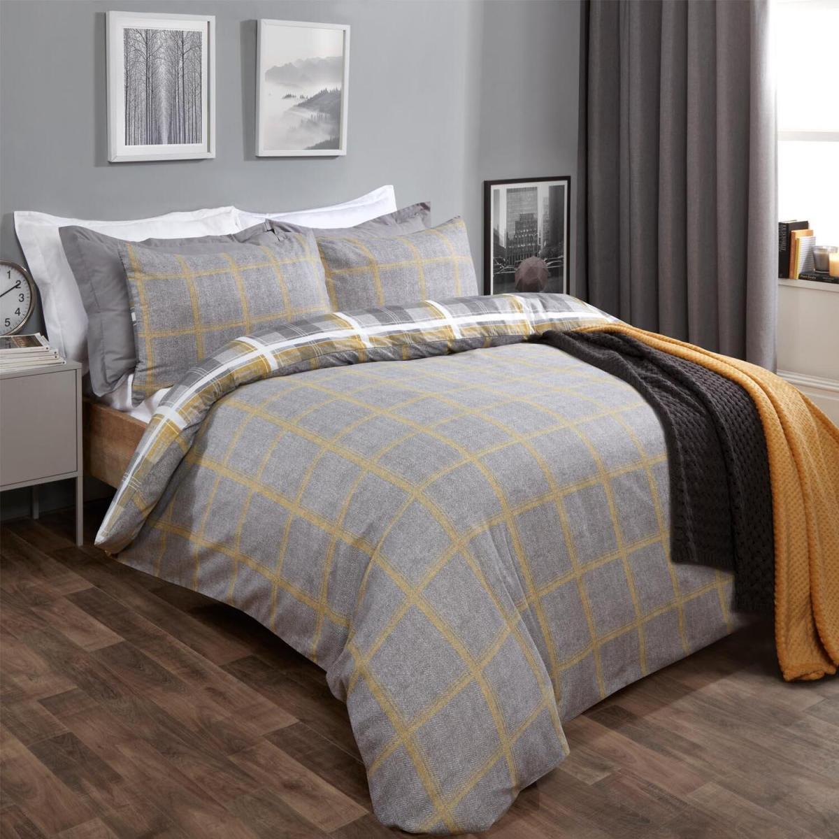 Dreamscene Denim Check Duvet Cover Bedding Set - Yellow / Double – image 3