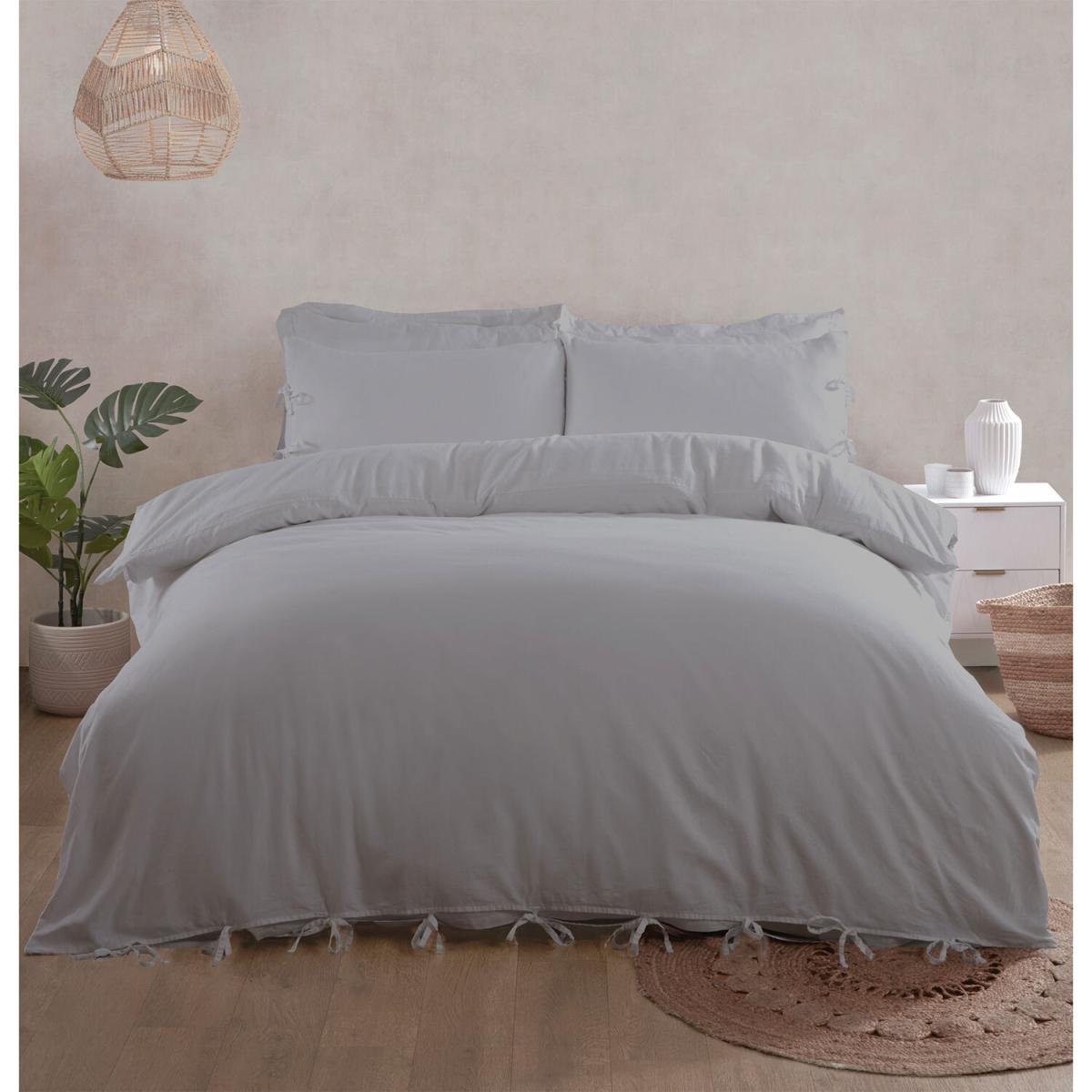 Cotton Linen Duvet and Pillowcase Set - Grey / Double – image 2