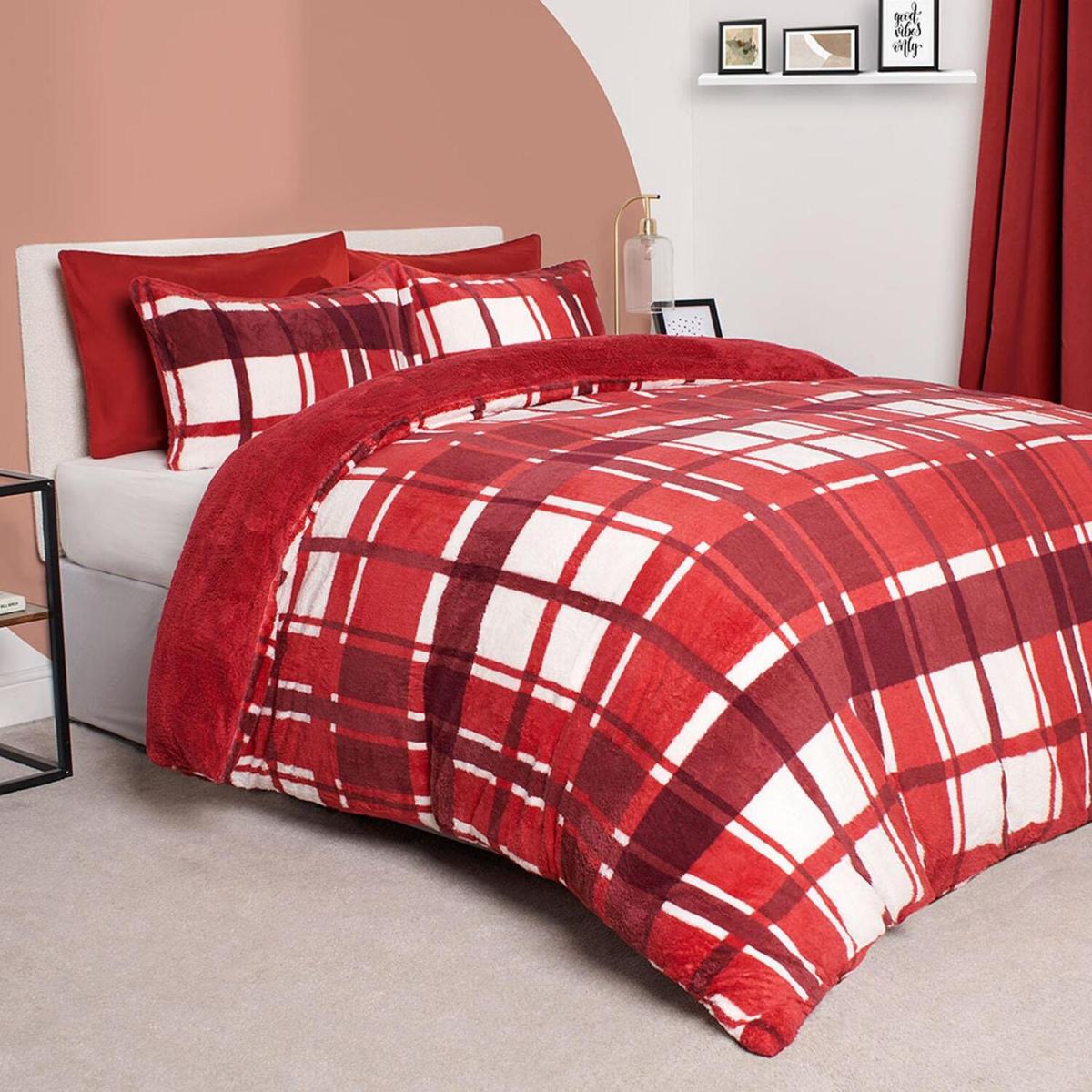 Teddy Check Duvet Cover - Red / Double
