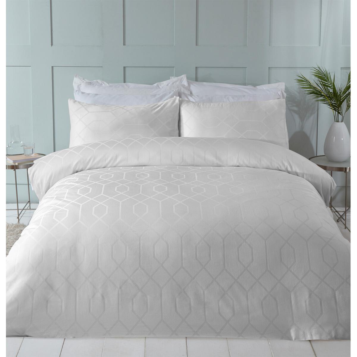 Imani Jacquard Duvet Cover and Pillowcase Set  - White / Double – image 5