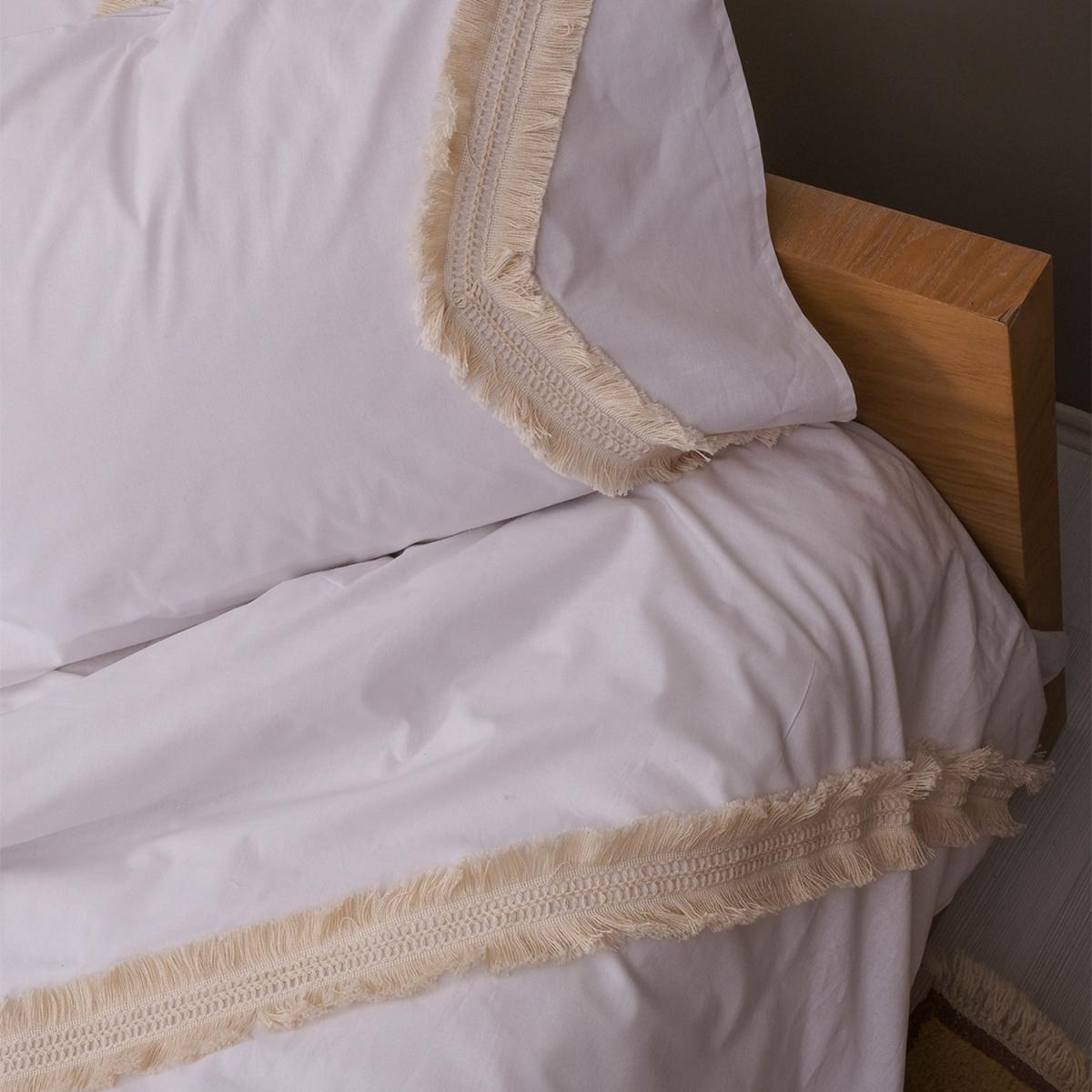 Tasseled Organic Cotton Duvet Cover and Pillowcase Set - White Cream - White - Cream / Double – image 2