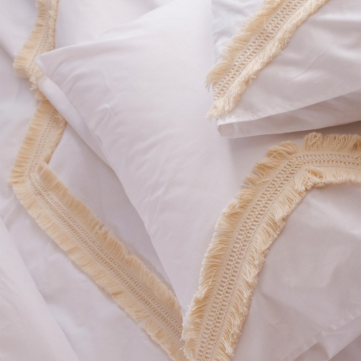 Tasseled Organic Cotton Duvet Cover and Pillowcase Set - White Cream - White - Cream / Double – image 4