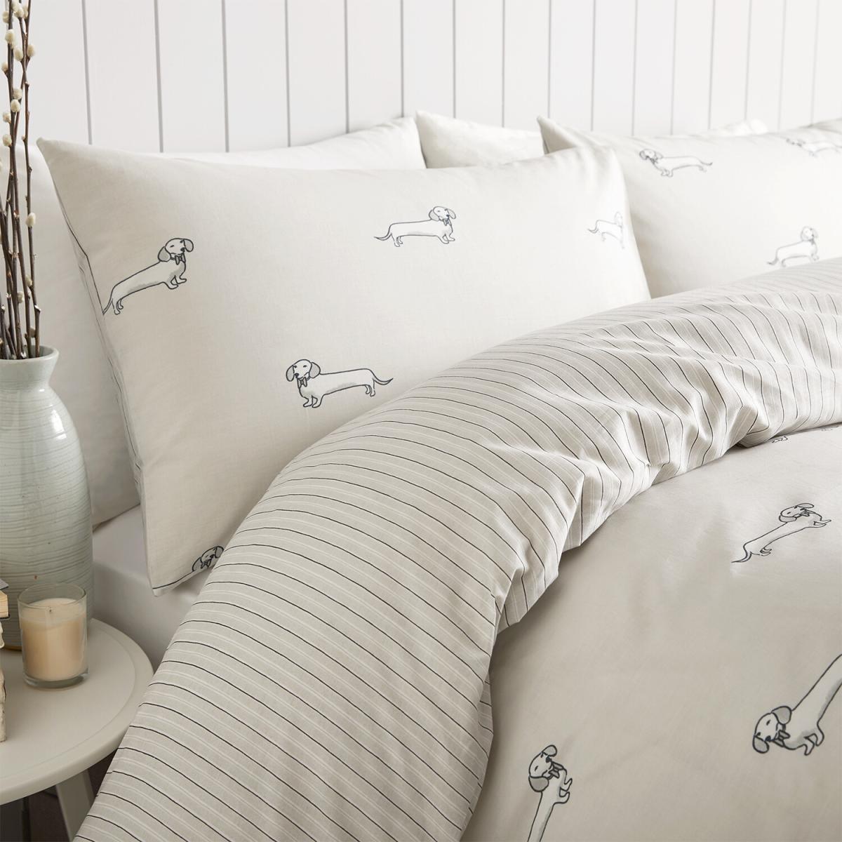 Mylo The Dachshund Duvet Cover and Pillowcase Set - Neutral / Double – image 3