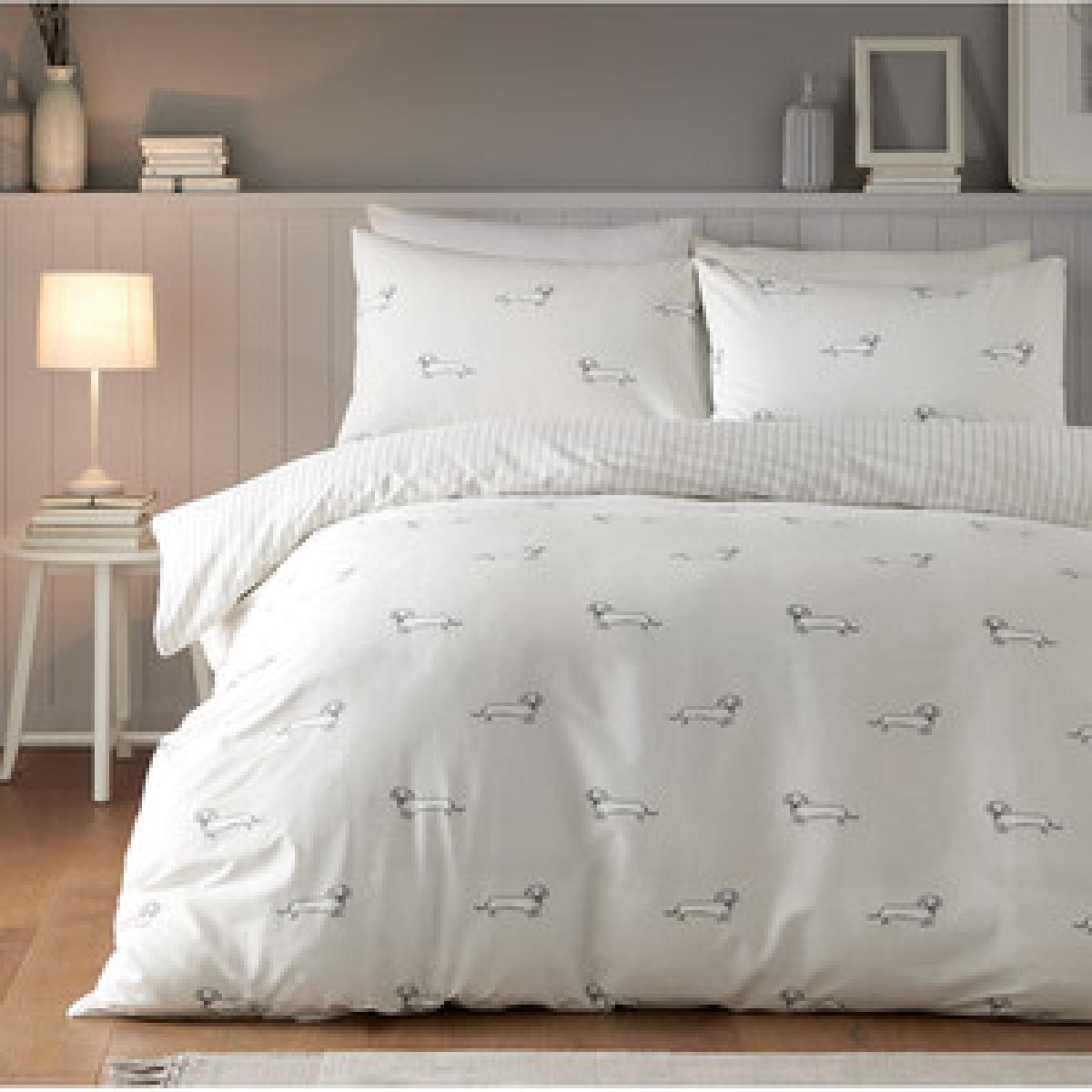 Mylo The Dachshund Duvet Cover and Pillowcase Set - Neutral / Double – image 4
