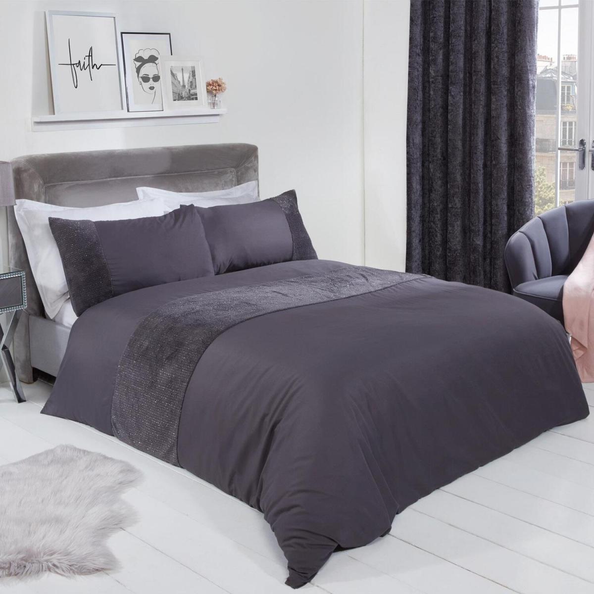 Sienna Teddy Sparkle Panel Duvet Cover Bedding Set - Grey / Double – image 2