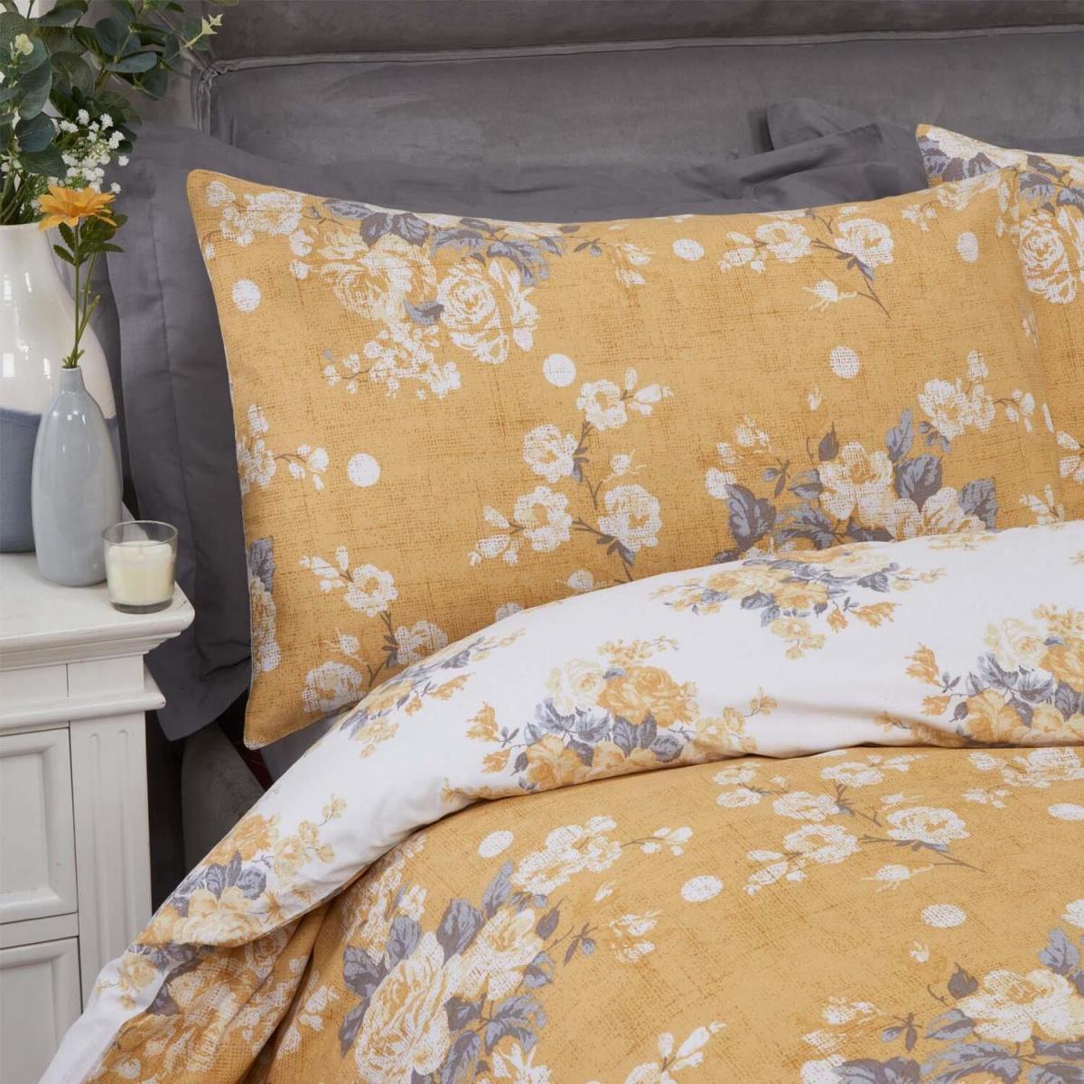 Dreamscene English Rose Floral Duvet Cover Bedding Set - Yellow / Double – image 2