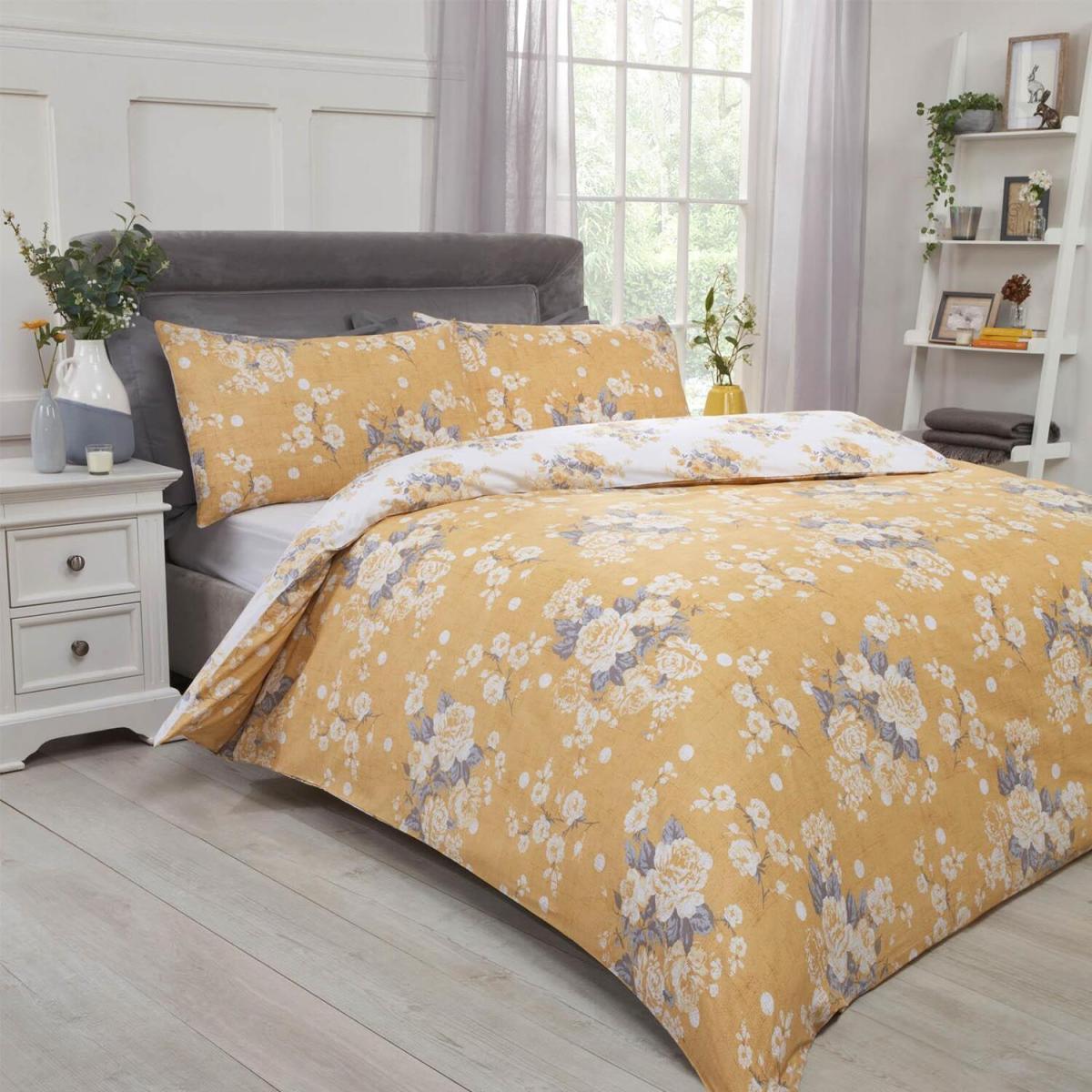 Dreamscene English Rose Floral Duvet Cover Bedding Set - Yellow / Double – image 3