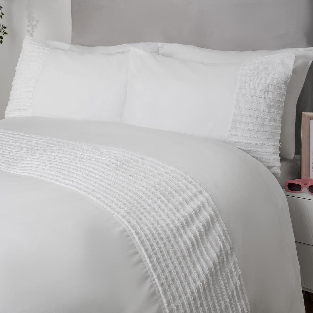 Sienna Tufted Stripe Panel Duvet Cover Bedding Set - White / Double – image 2