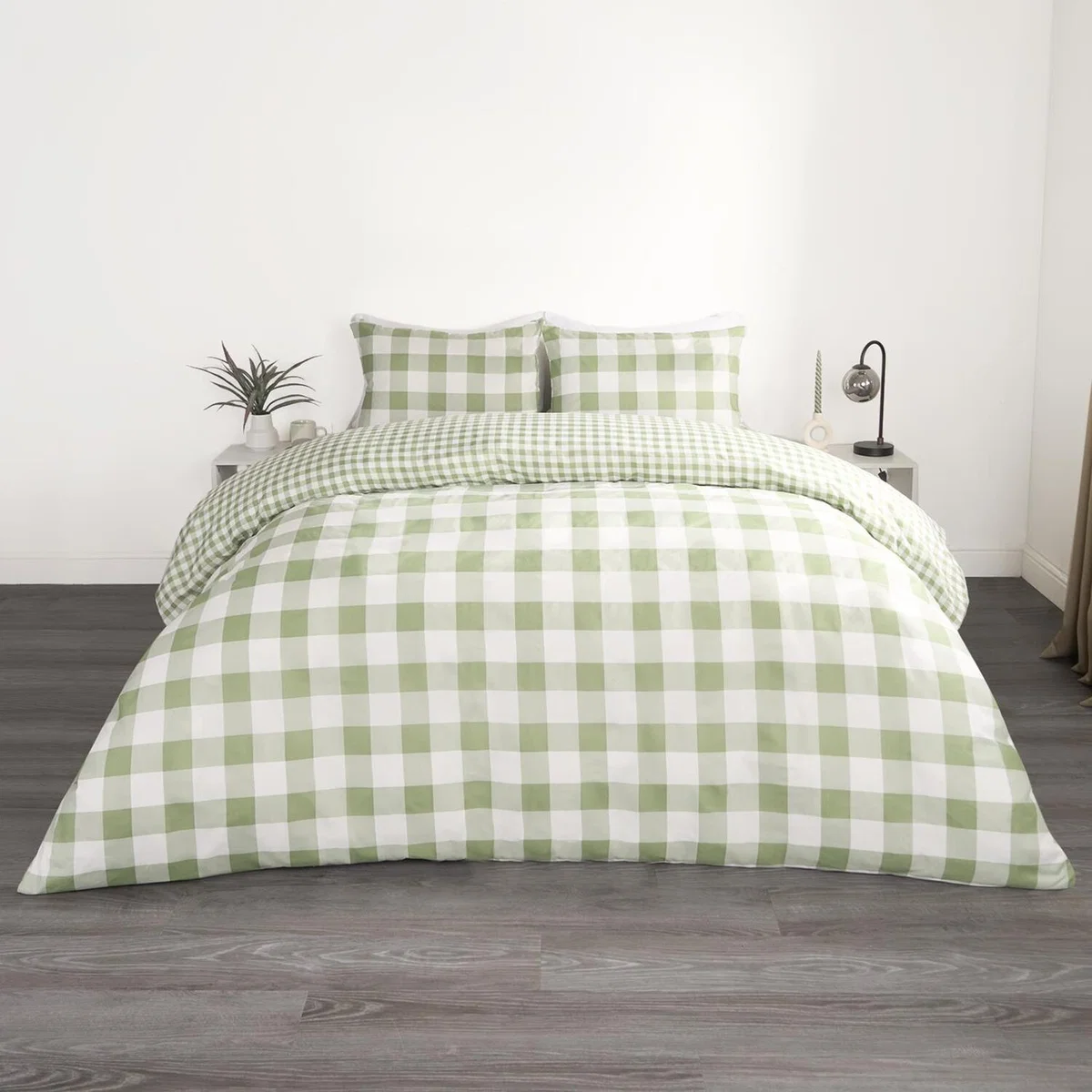 Gingham Duvet Cover Set - Green / Double
