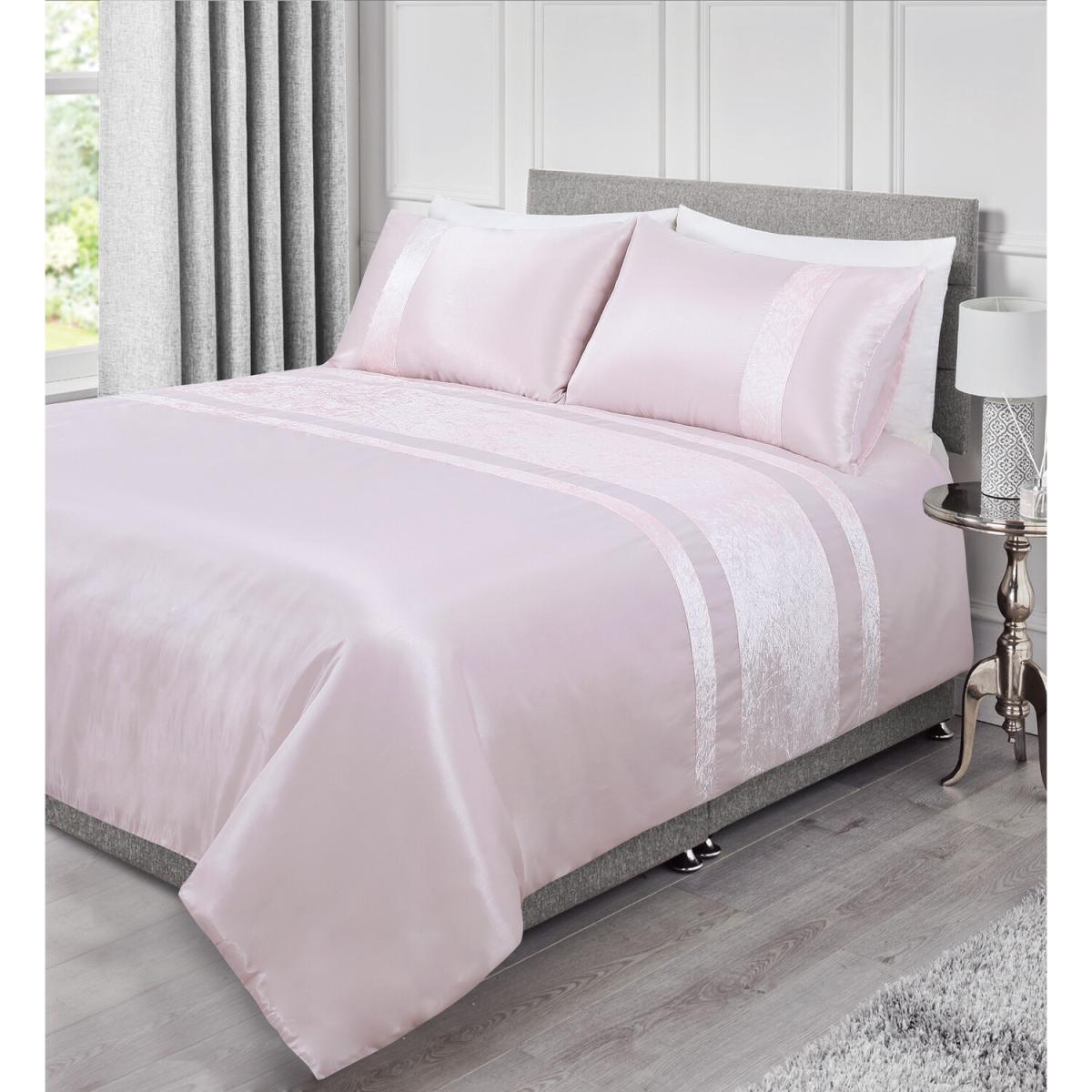 Velvet Panel Pillow Case and Duvet Set - Blush / Double – image 2