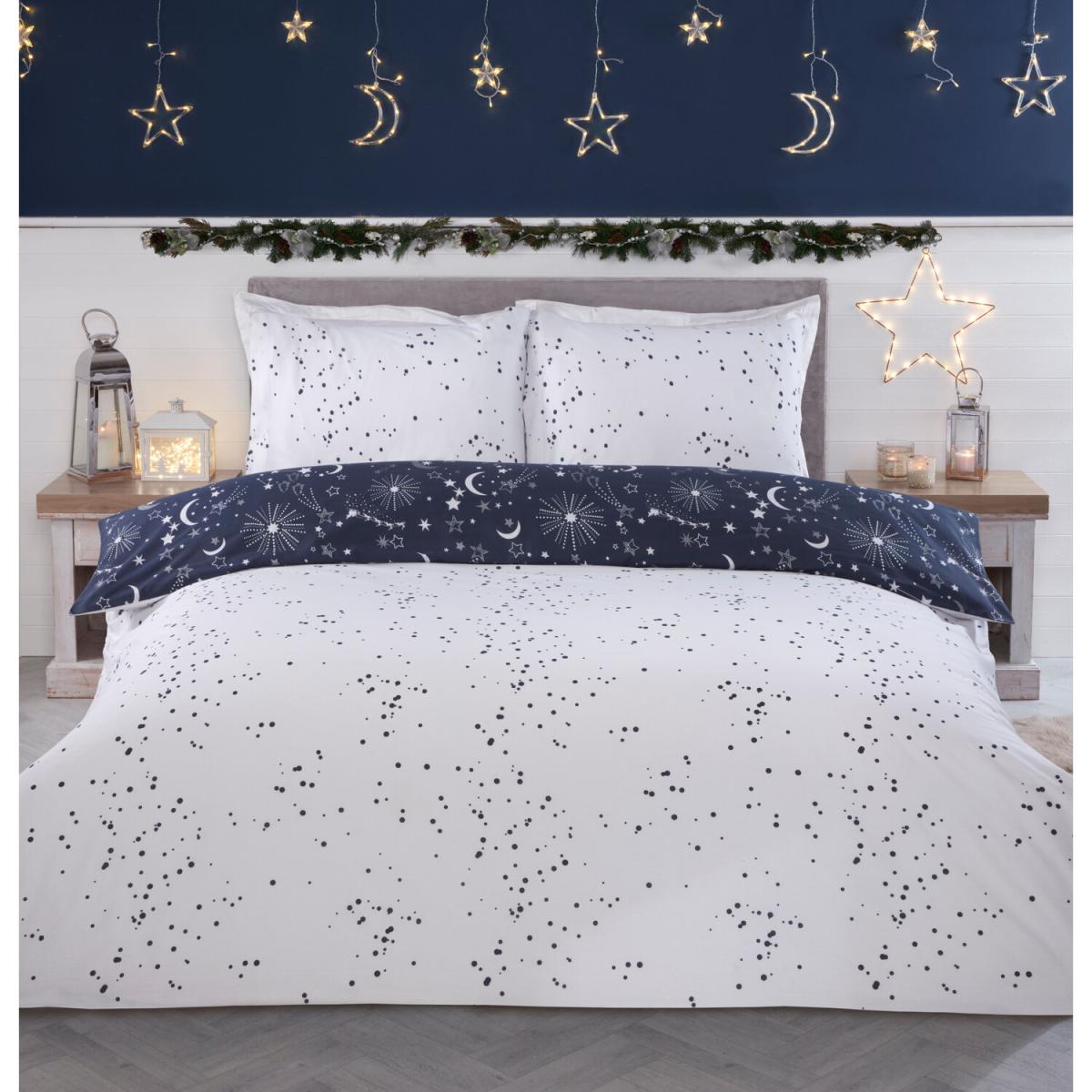 Christmas Night Sky Duvet Cover and Pillowcase Set - Navy / Double – image 2