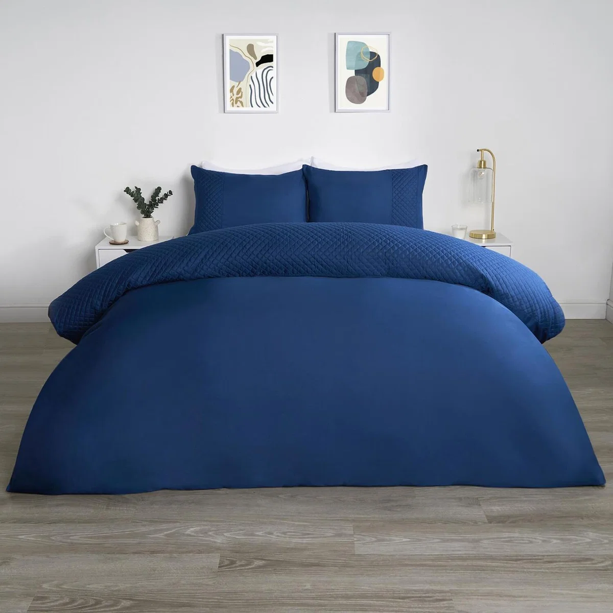 Filled Pinsonic Panel Duvet Cover Set - Navy / Double