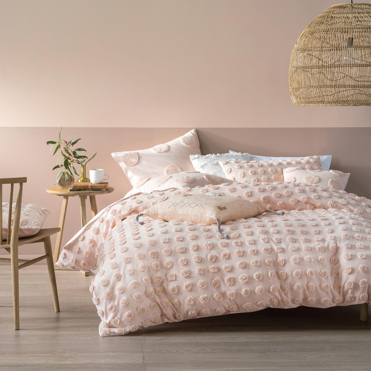 Tufted Polka Dot Duvet Cover Set - Pink/Sand / Double – image 4