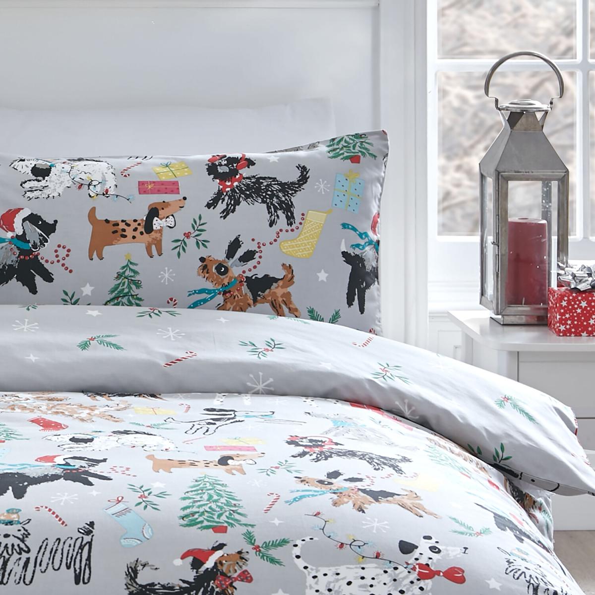 Pawfect Christmas Duvet Cover and Pillowcase Set  - Grey / Double – image 3