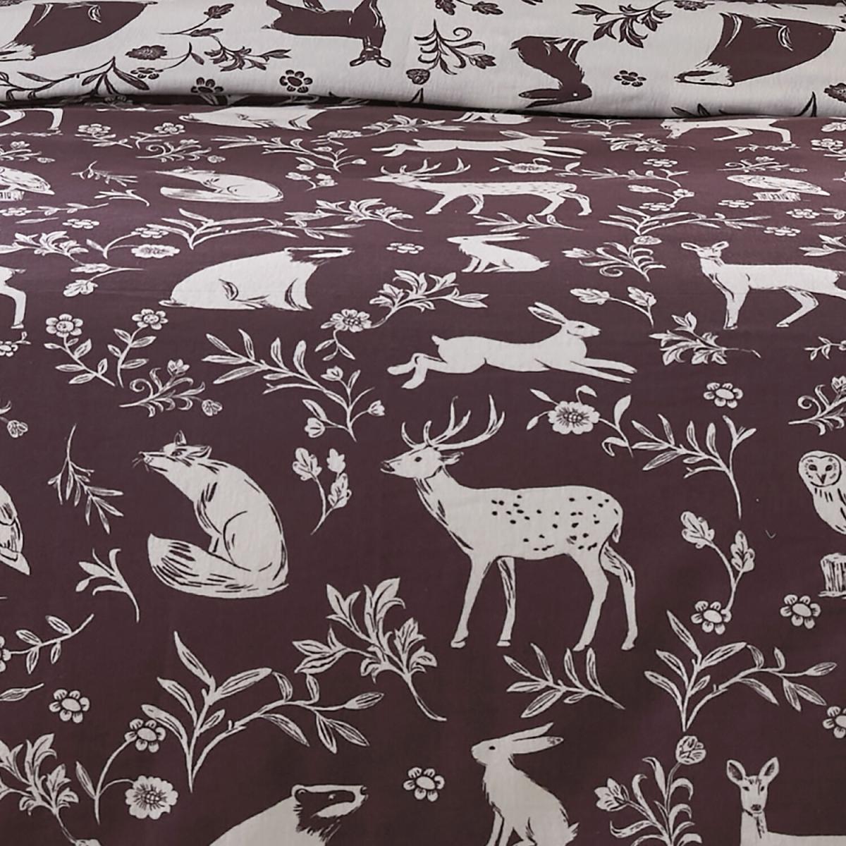 Forest Friends Duvet Cover and Pillowcase Set - Plum / Double – image 2