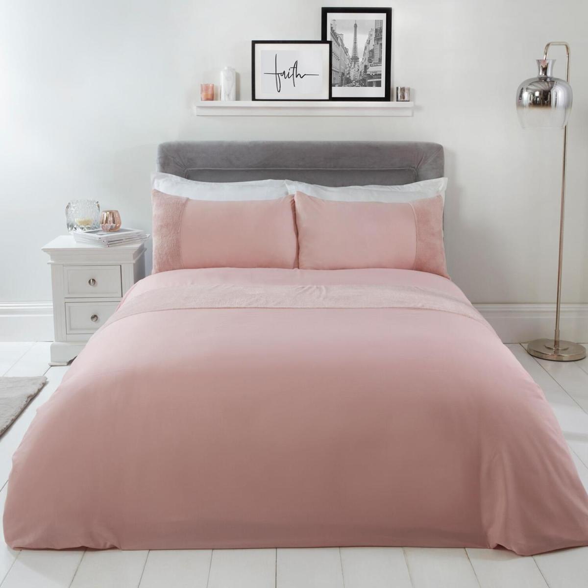 Brentfords Teddy Panel Duvet Cover Pillowcase Bedding Set - Pink / Double – image 4