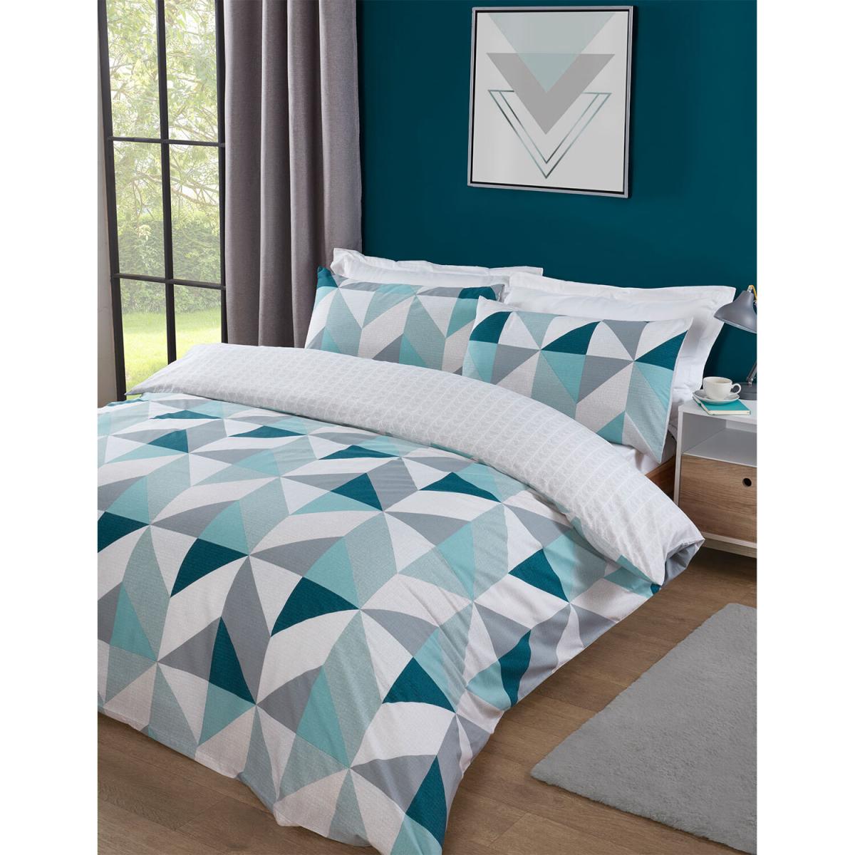 Boston Geo Duvet Cover and Pillowcase Set - Teal / Double – image 2