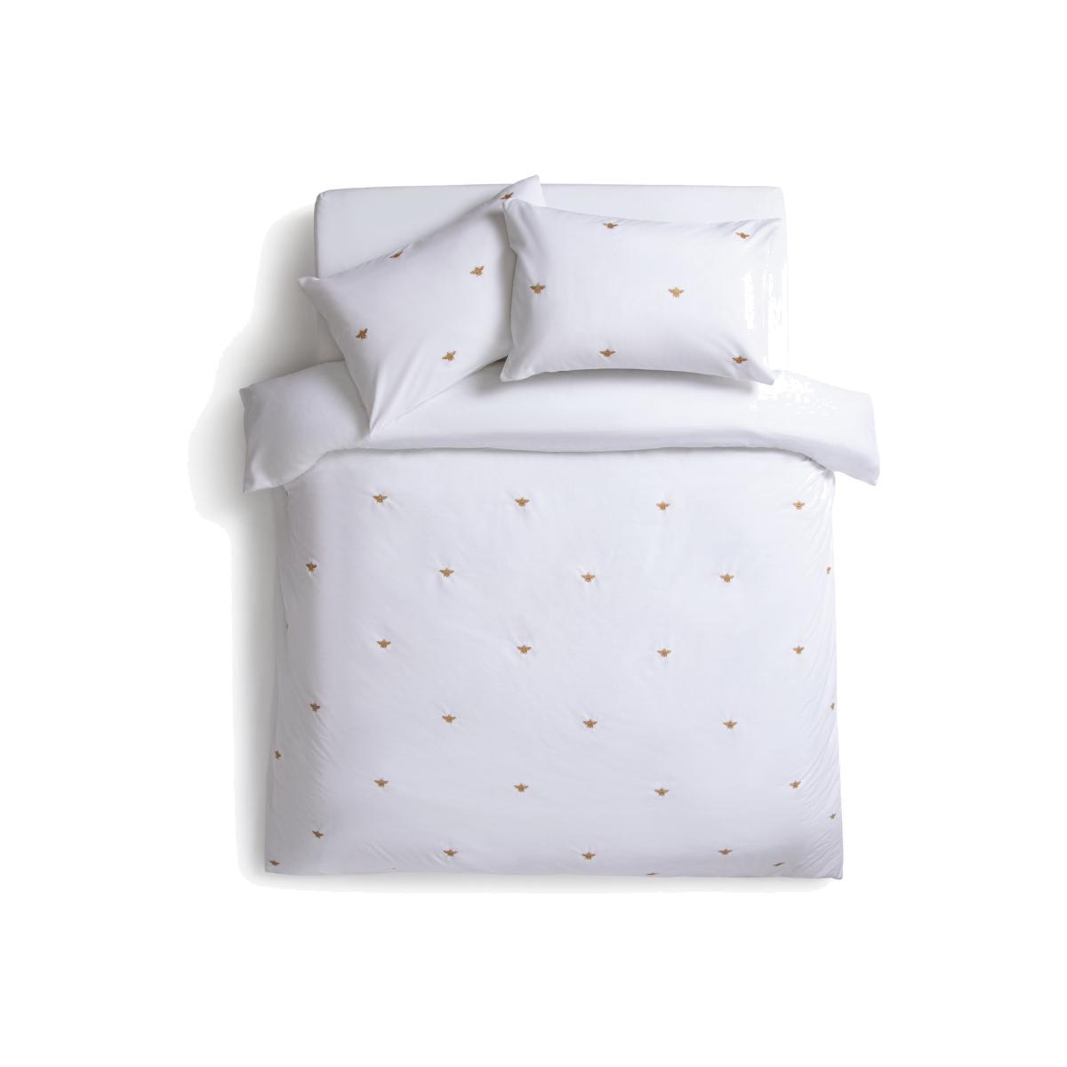 Habitat Gold Bee Embroidered White Bedding Set - Kingsize