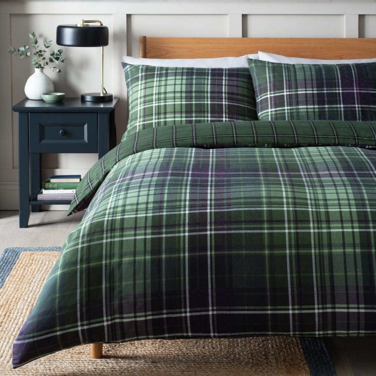 Habitat Brushed Cotton Green Check Bedding Set - King – image 1