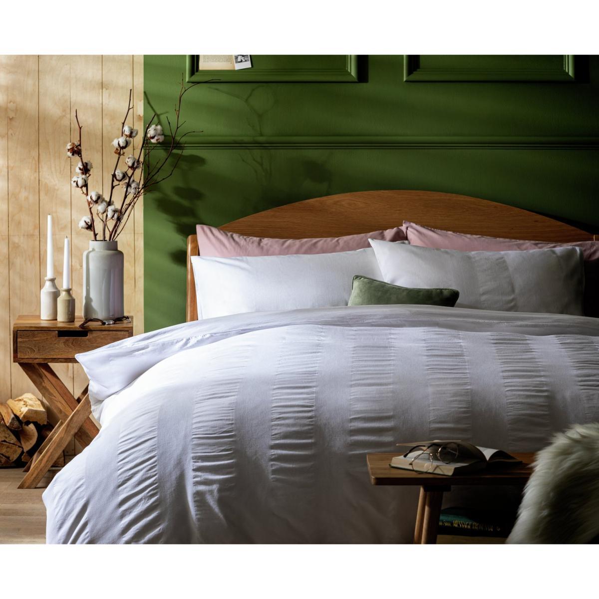 Habitat 300TC Mini Waffle Striped White Bedding Set-Kingsize – image 2