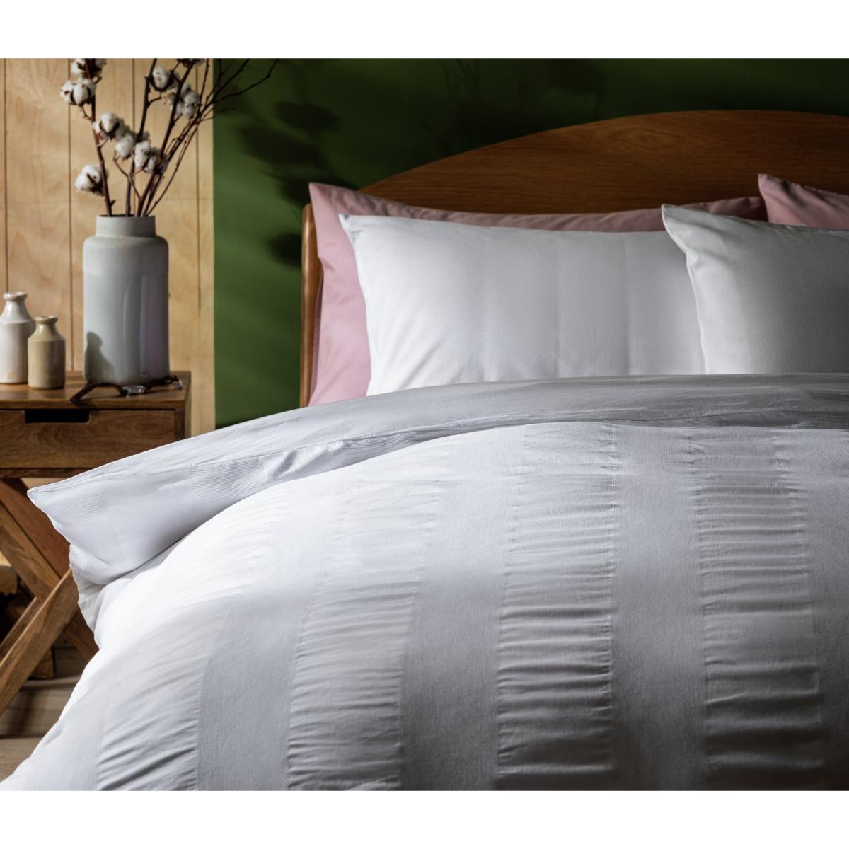 Habitat 300TC Mini Waffle Striped White Bedding Set-Kingsize – image 4