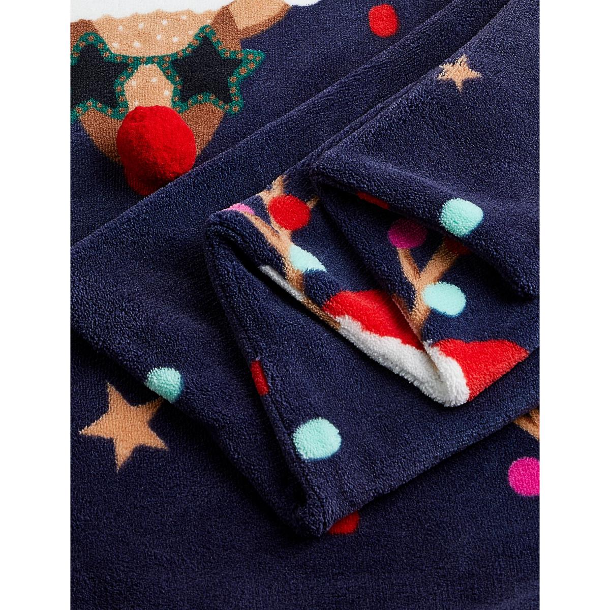 M&S Fleece Reindeer Pom Pom Bedding Set - 5FT - Navy Mix, Navy Mix – image 4