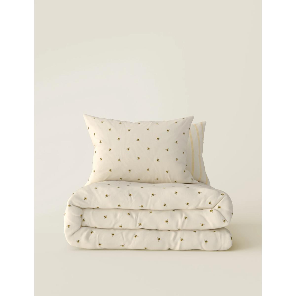 M&S Cotton Blend Bee Striped Bedding Set - 5FT - Ochre, Ochre – image 2