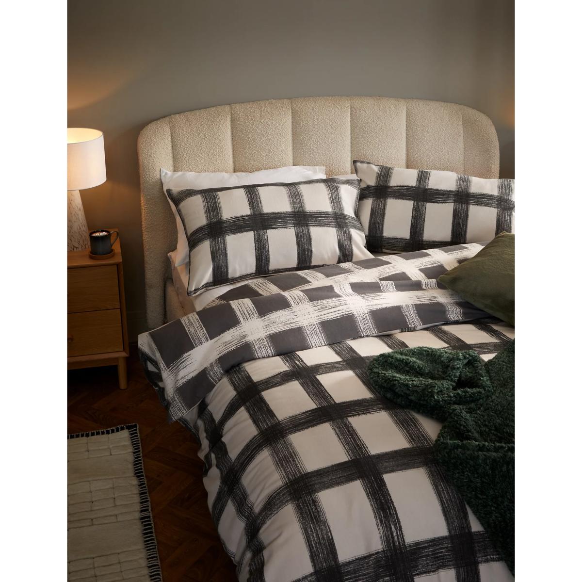 M&S Pure Brushed Cotton Check Bedding Set - 5FT - Charcoal Mix, Charcoal Mix – image 3