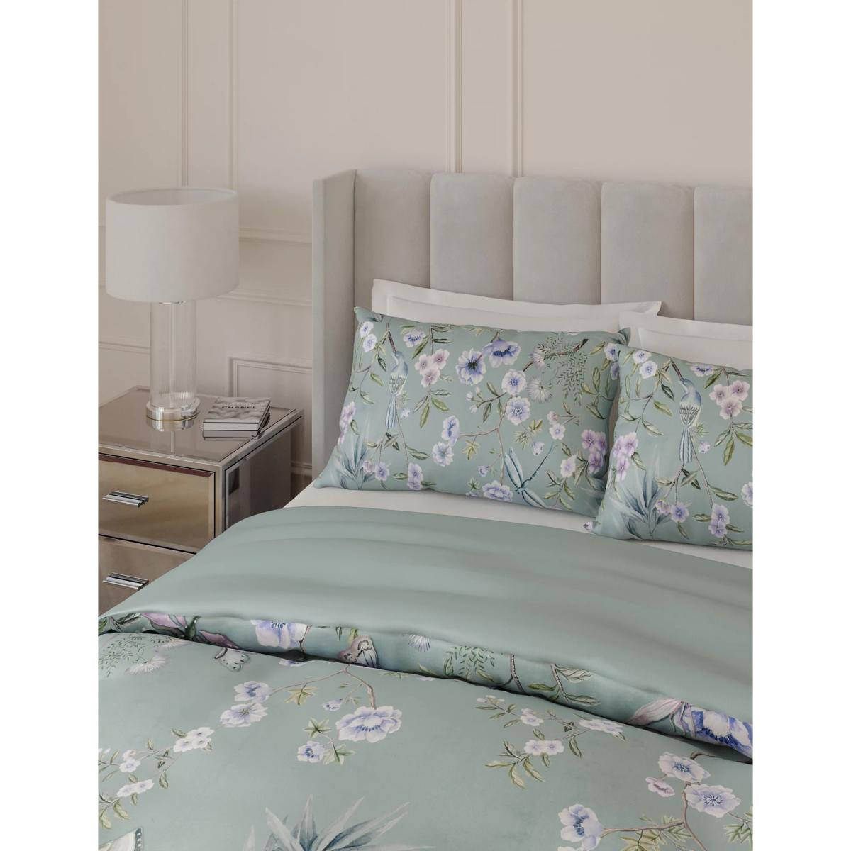 M&S Sateen Floral Bedding Set - 5FT - Soft Green, Soft Green,Grey Mix – image 7