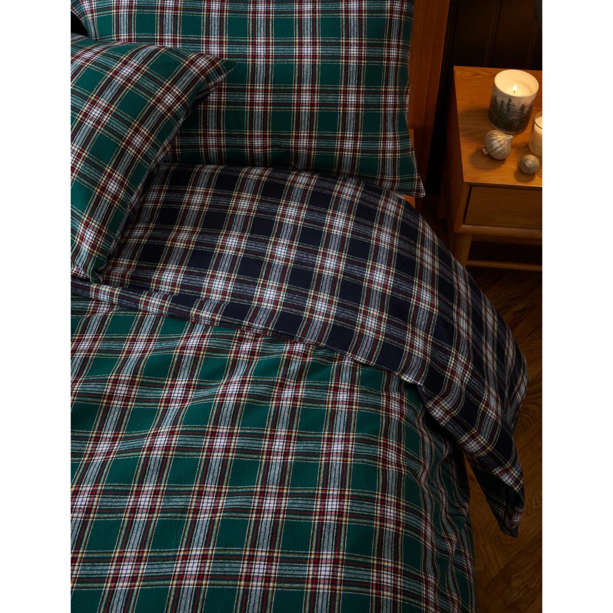M&S Pure Brushed Cotton Woven Checked Bedding Set - 5FT - Green Mix, Green Mix – image 2