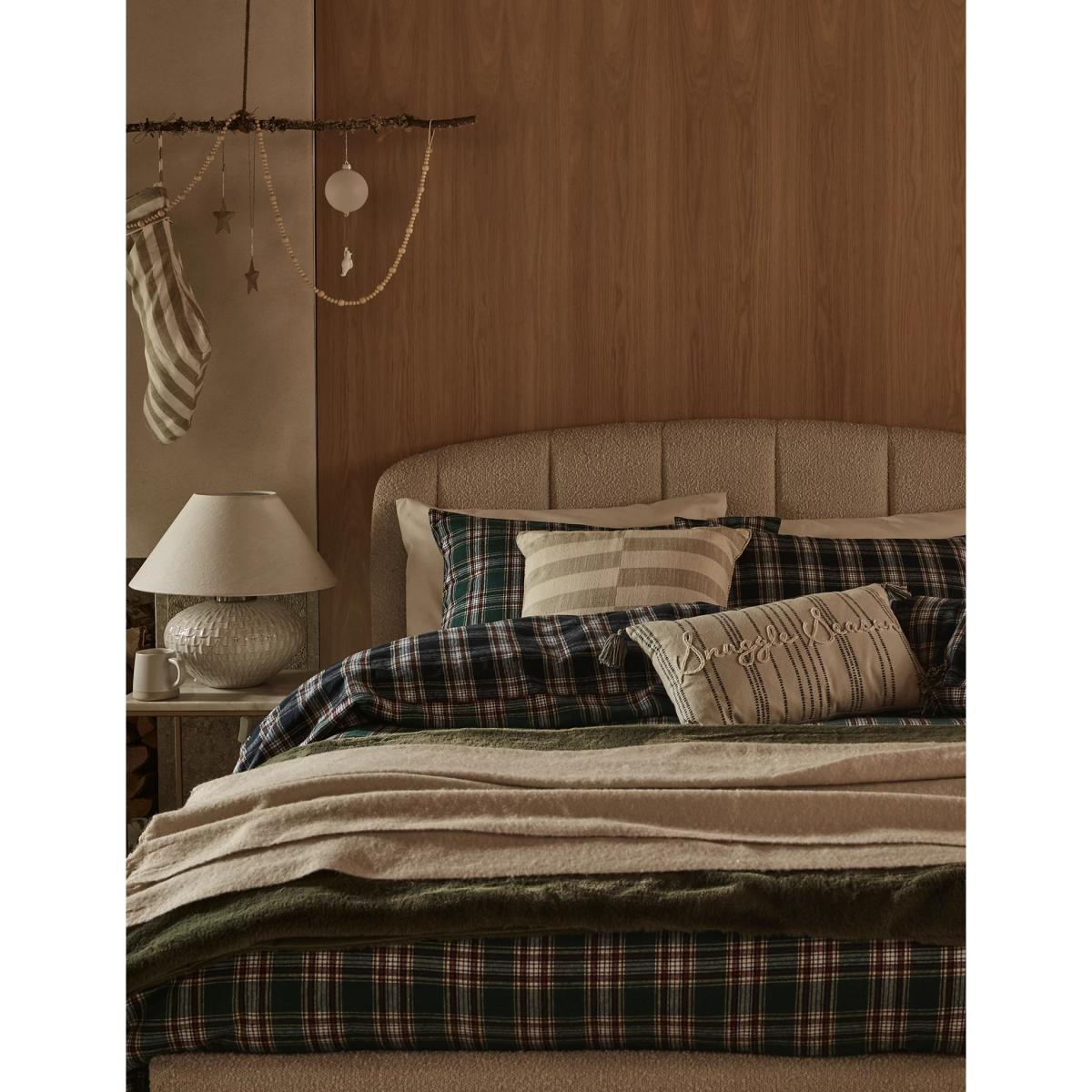M&S Pure Brushed Cotton Woven Checked Bedding Set - 5FT - Green Mix, Green Mix – image 4