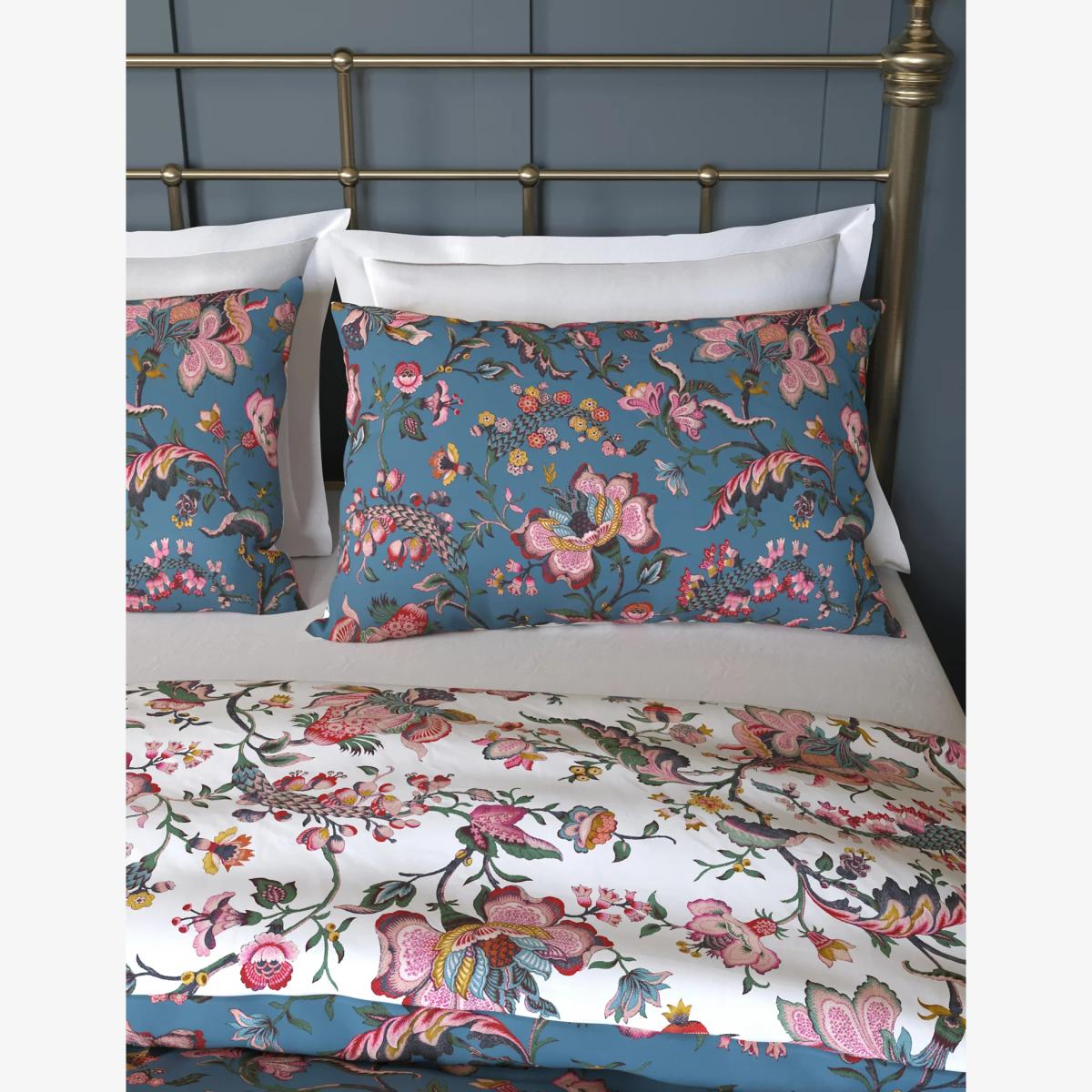 M&S Pure Cotton Decorative Floral Bedding Set - 5FT - Blue Mix, Blue Mix – image 1