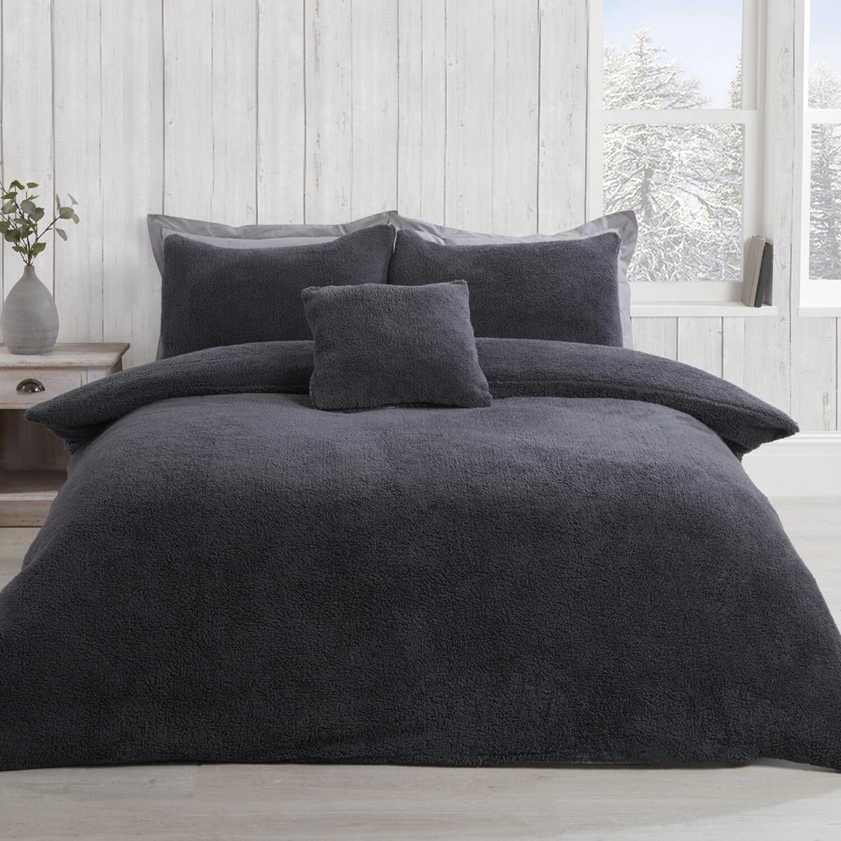 Teddy Fleece Duvet and Pillow Case Set - Charcoal / King – image 6
