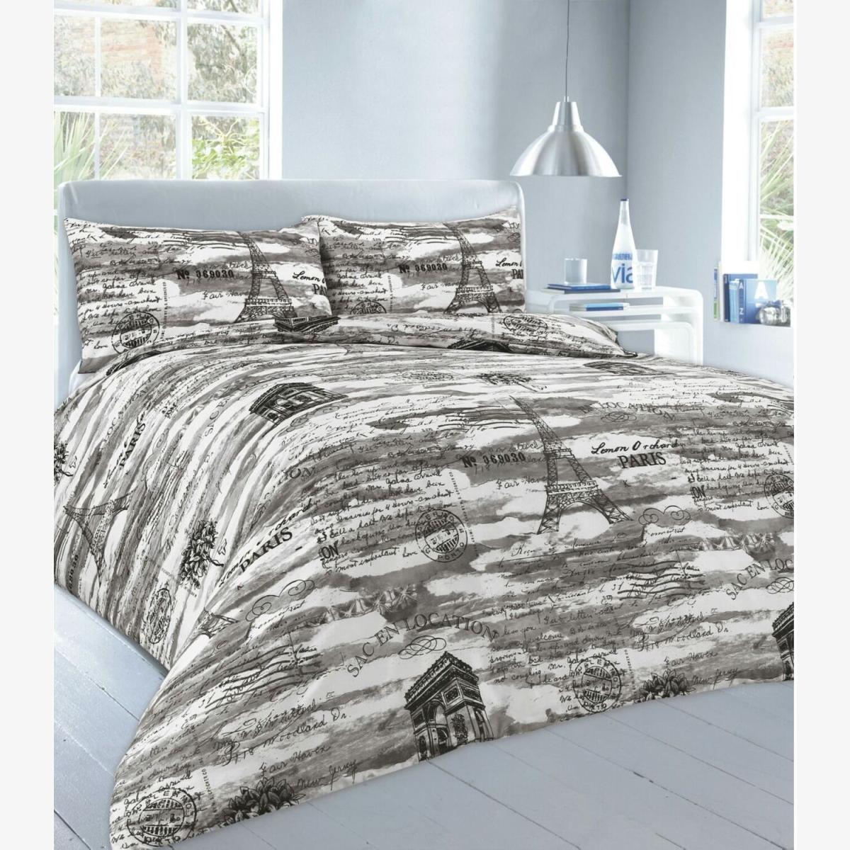 Paris Illustrated Duvet Cover Bedding Set - Grey / King