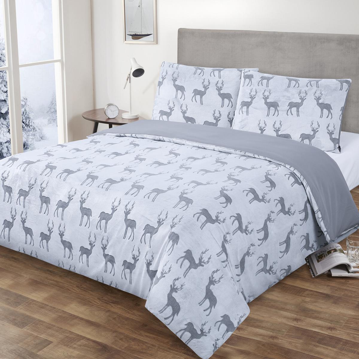 Stag Fleece Duvet Cover and Pillowcase Set - Grey / King – image 3