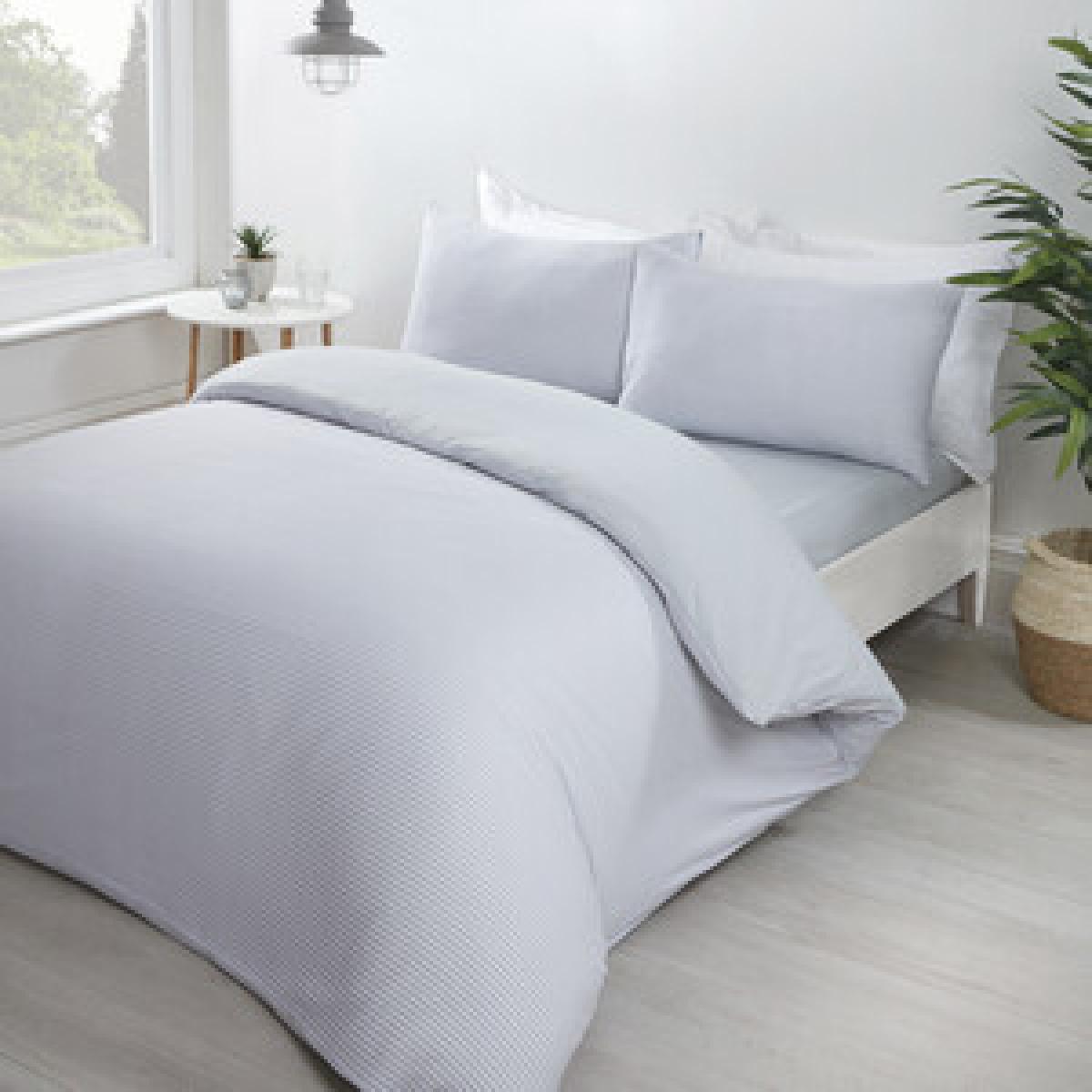 Jersey Textured Stripe Duvet Cover and Pillowcase Set - Grey / King – image 9