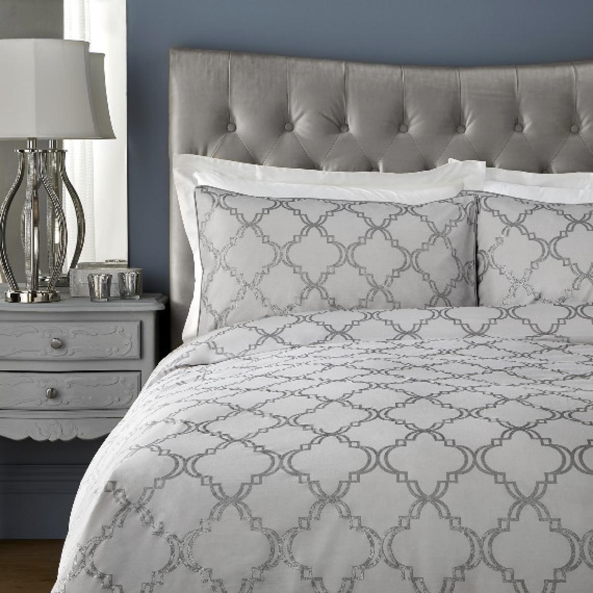 Arielle 200 Thread Count Duvet Cover and Pillowcase Set - Grey / King
